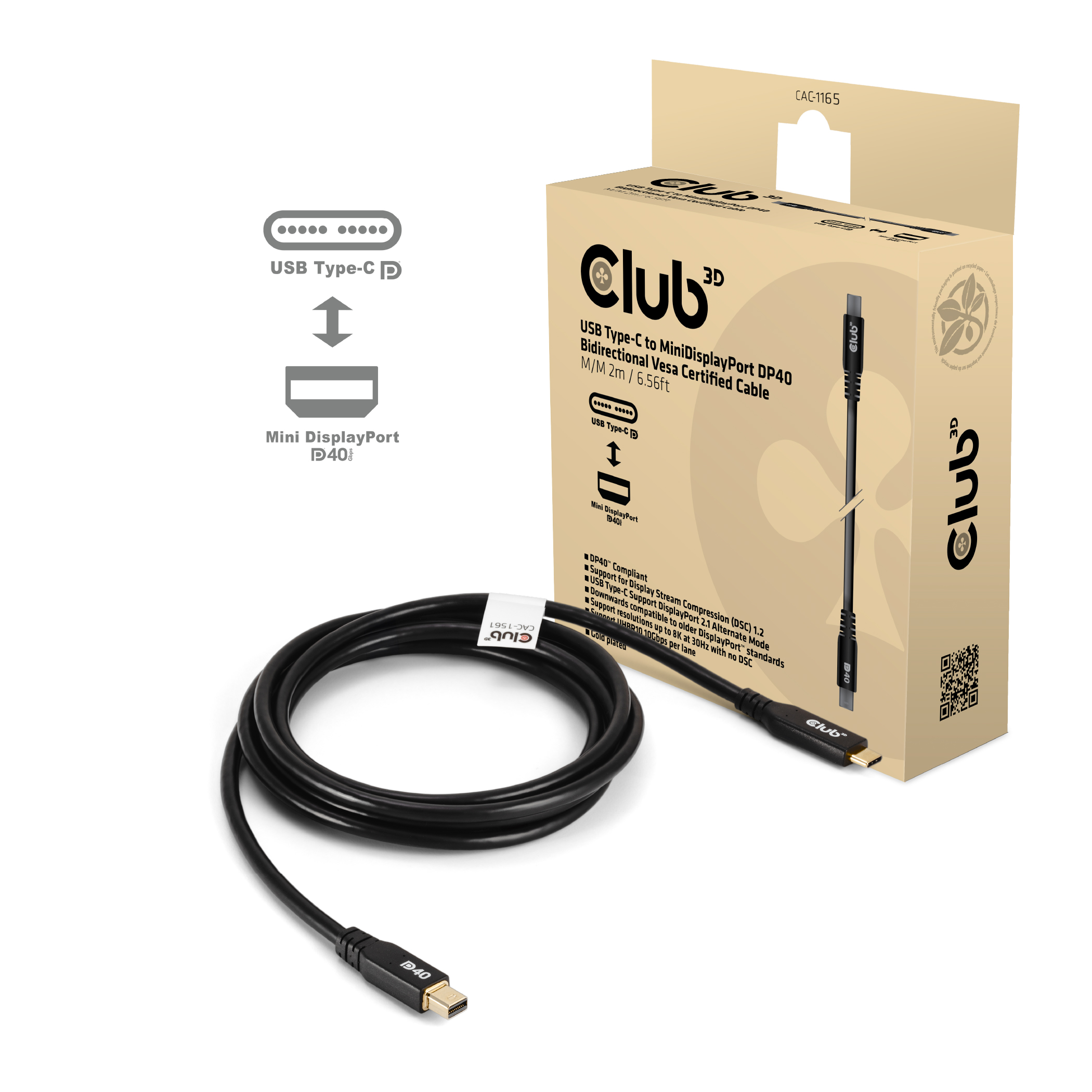 Club3D Kabel USB Typ C  MiniDP 2.1 2m 8K30Hz St/St retail