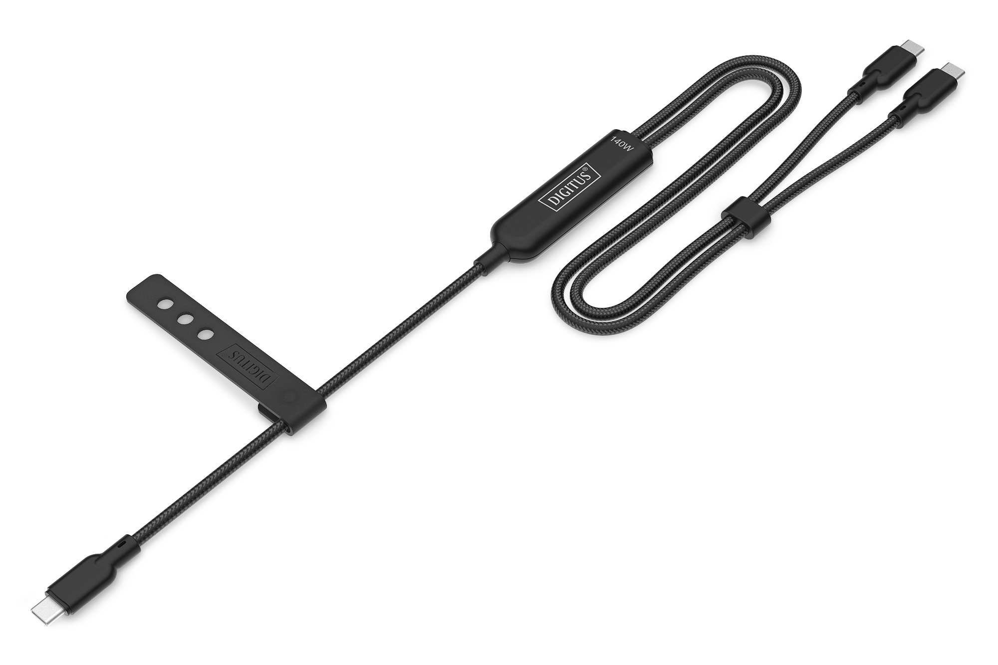 DIGITUS 2-in-1 Ladekabel USB-C 140W, 1,8m schwarz