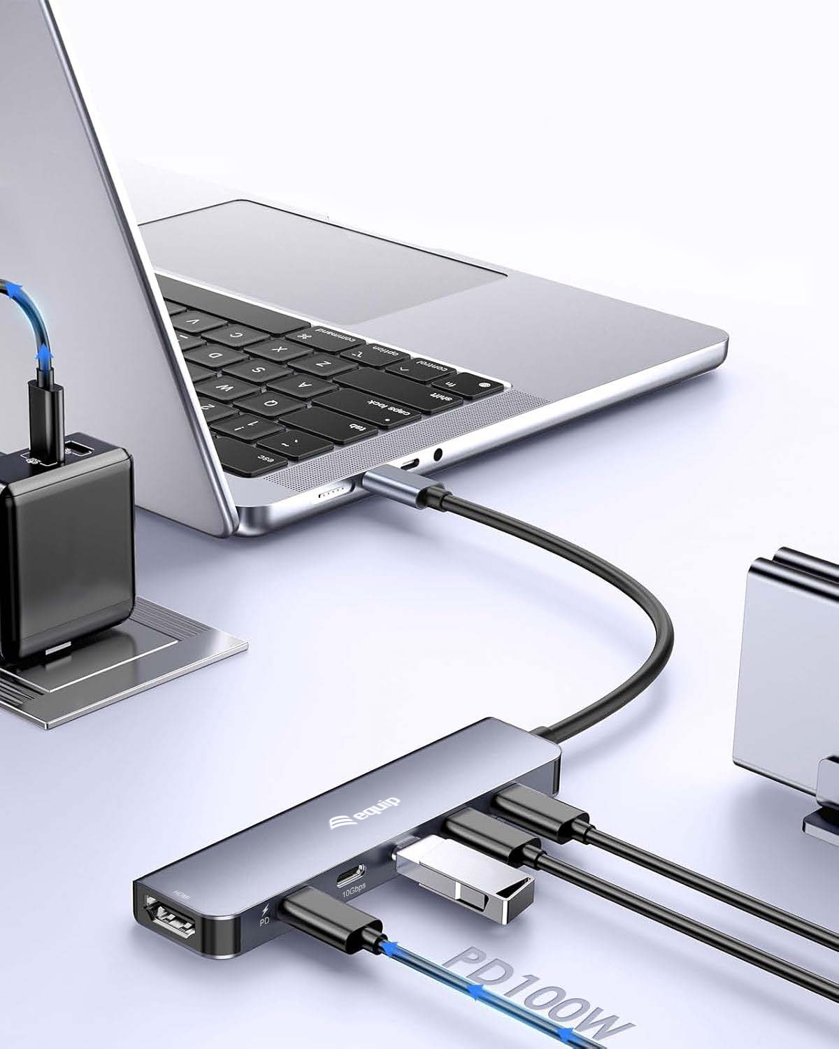 Equip Adapter USB-C->HDMI/3xUSB-C/USB PD 4K/ 60Hz 0.25m Alu.