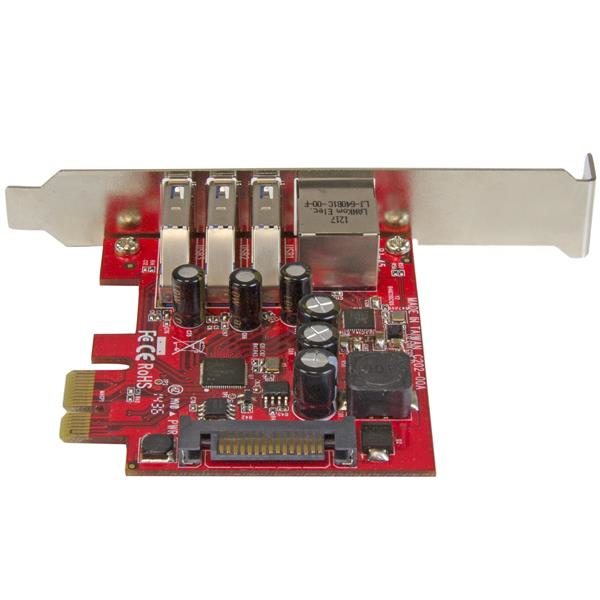 StarTech.com 3-Port PCI Express USB 3.0 Karte mit Gigabit Ethernet 5 Gbit/s Rot