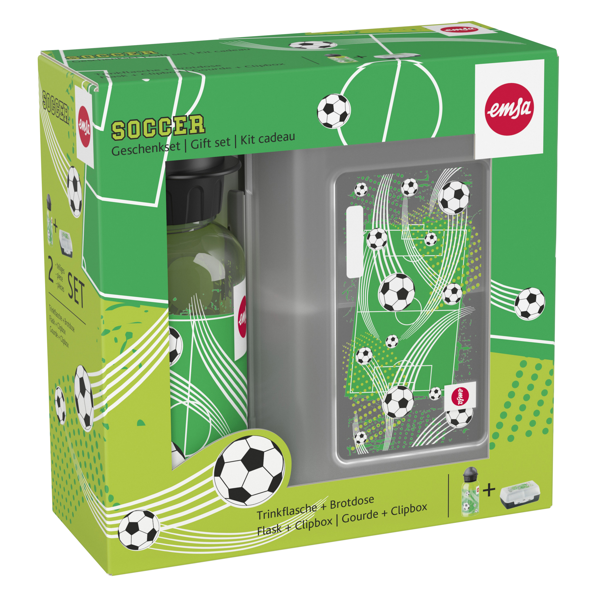 emsa Kinder Trinkflasche & Lunchbox Fußball transparent, 1 Set