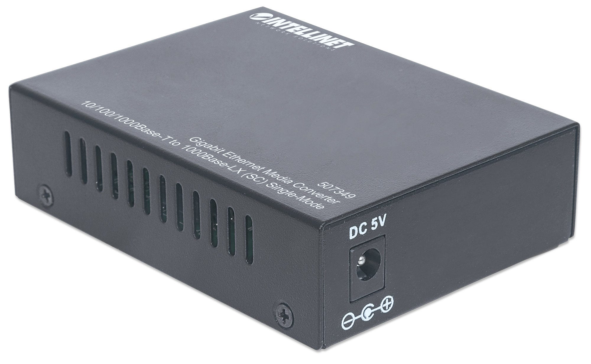 INTELLINET Gigabit Ethernet Singlemode Medienkonverter 10/100/1000Base-T auf 1000Base-LX SC Single Mode Reichweite bis 20 km