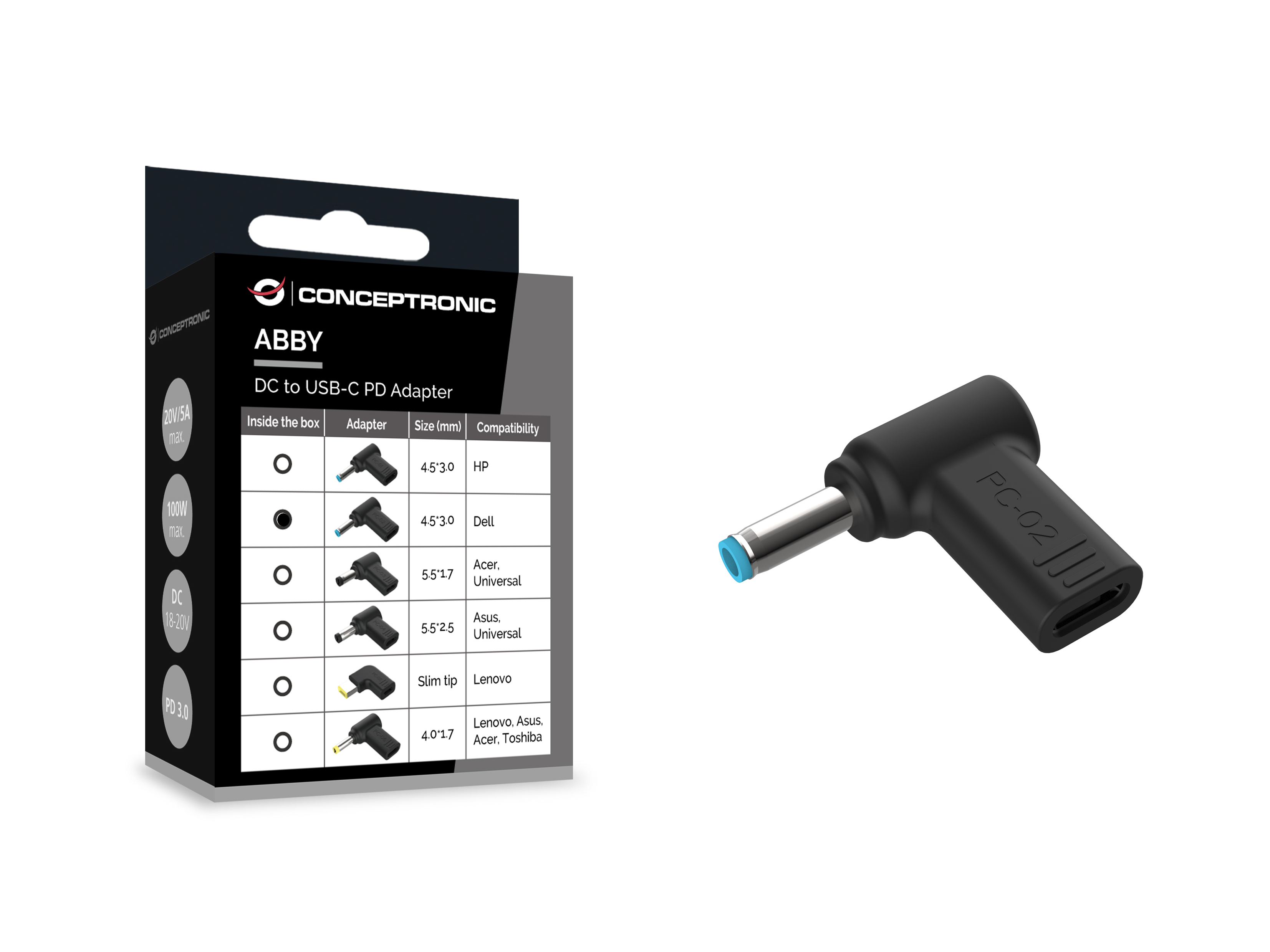 CONCEPTRONIC USB-C PD100W->Dell 4.5x3.0mm Adap.18-20V sw