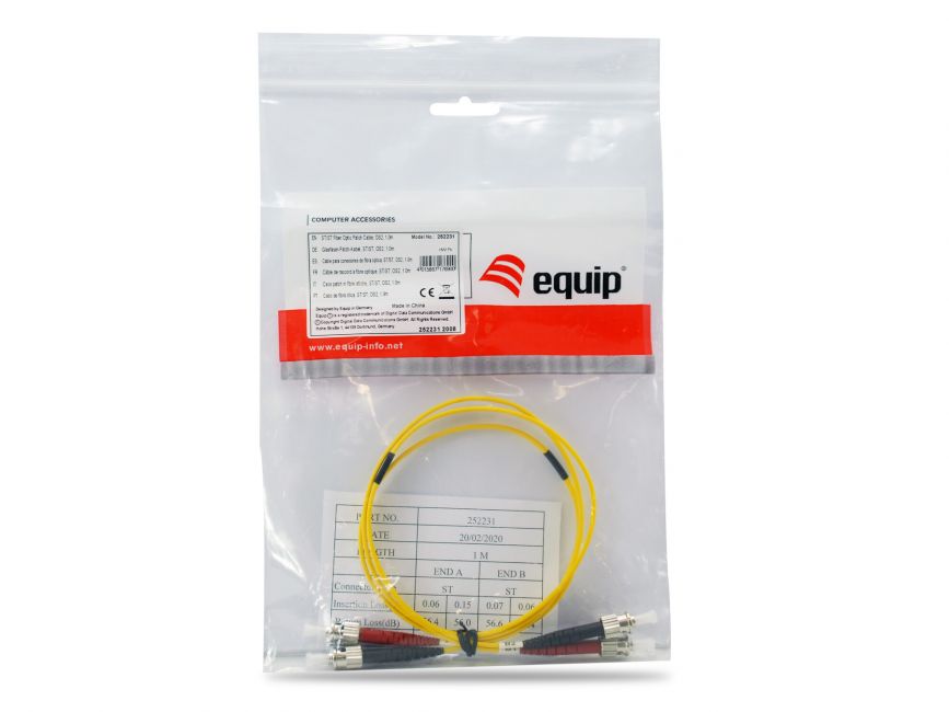 Equip Patchkabel ST->ST 1.00m Singlemode Duplex OS2 gelb Polybeutel