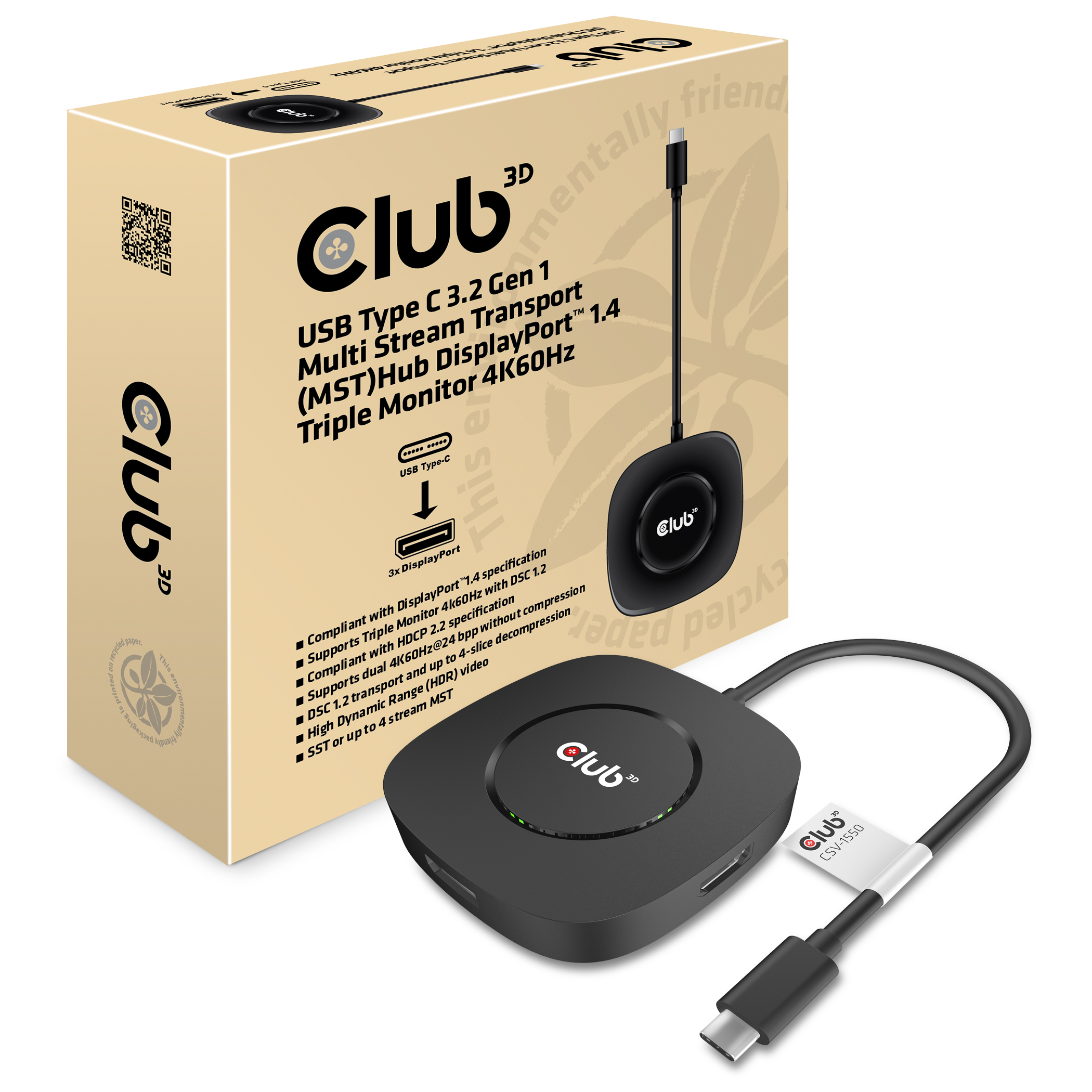 Club3D MST-Hub USB 3.2 Typ C > 3x DisplayPort 1.4 St/Bu retail