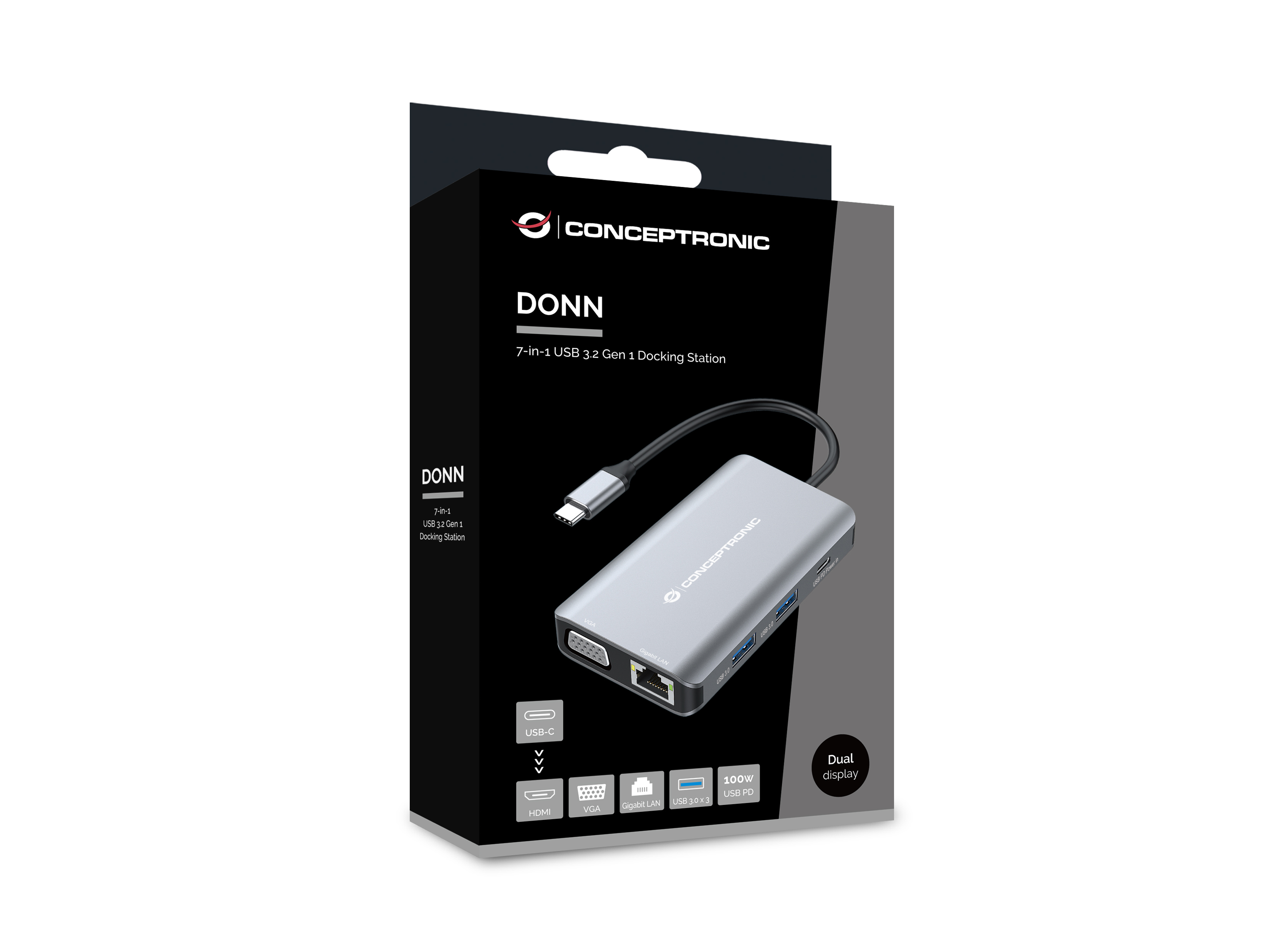 CONCEPTRONIC 7-1 Dock USB-C->HDMI/3xUSB-A/VGA/+ 25cm gr