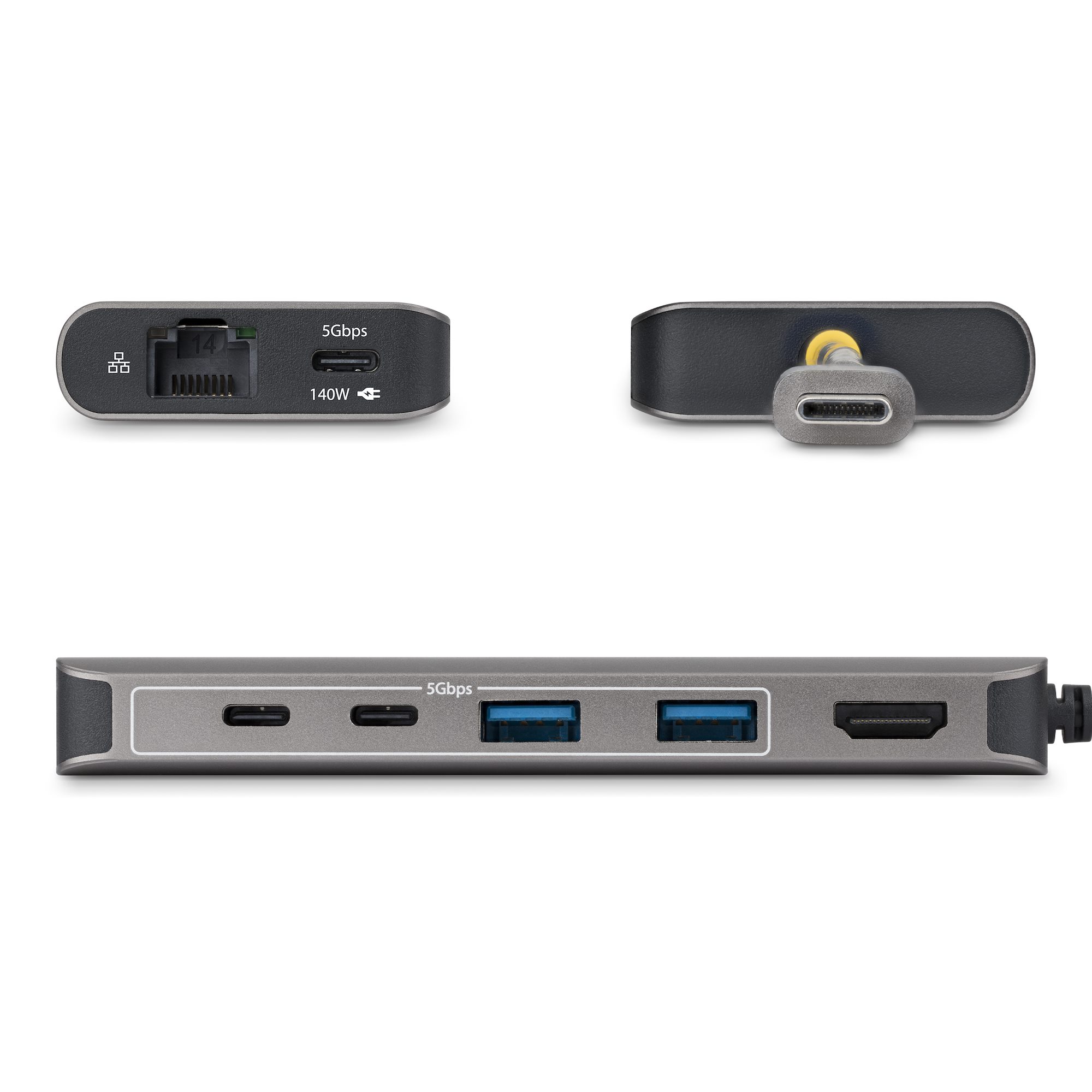 STARTECH.COM USB-C auf HDMI Multiport Adapter mit 140W PD Laden 4K 60Hz 5-Port USB 5Gbps Hub GbE Mini Dock