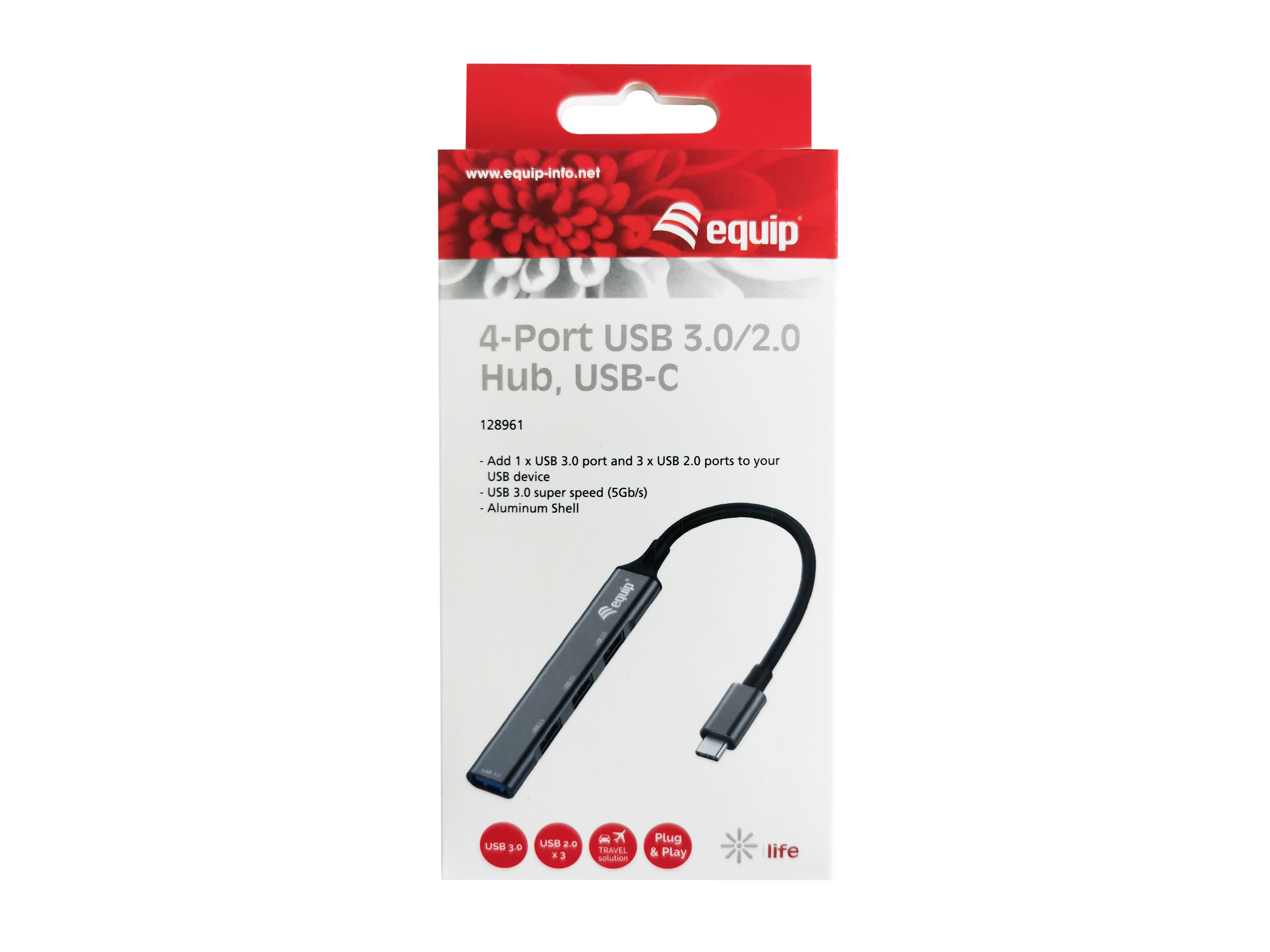 Equip 4-Port USB-C3.2-Hub->3xUSB-A 2.0/1xUSB-A3.0 5Gbps