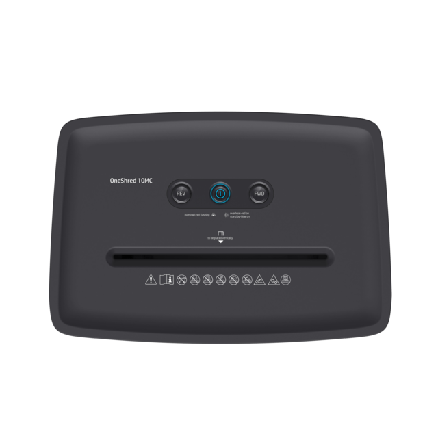 HP OneShred 10MC Aktenvernichter mit Partikelschnitt P-5, 2 x 15 mm, bis 10 Blatt, weiß