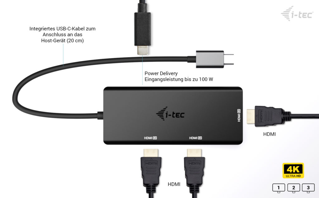 I-TEC USB-C Dual 4K/60Hz single 8K/30Hz HDMI Video Adapter 2x HDMI Port