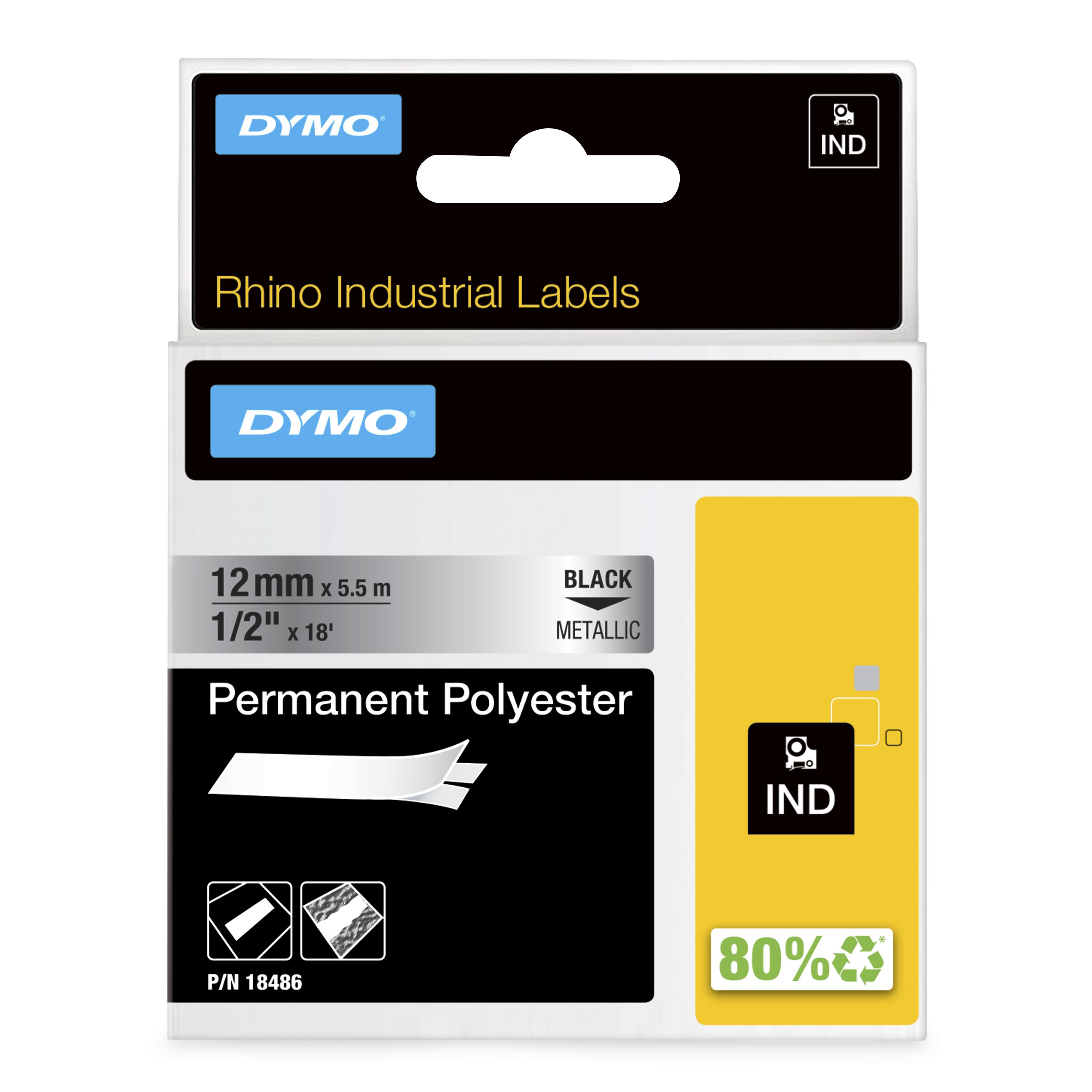 DYMO Schriftband RHINO 18486, 12 mm, schwarz auf silber, 1 St.