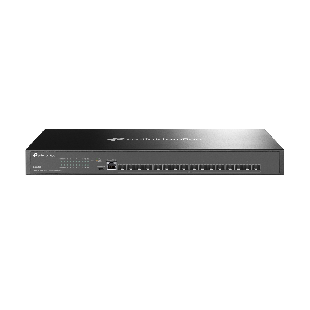 TP-LINK SX3016F Omada 16-Port 10GE SFP+ L2+ Managed Switch 16x 10G SFP+ Slots RJ45/Micro-USB Console Port