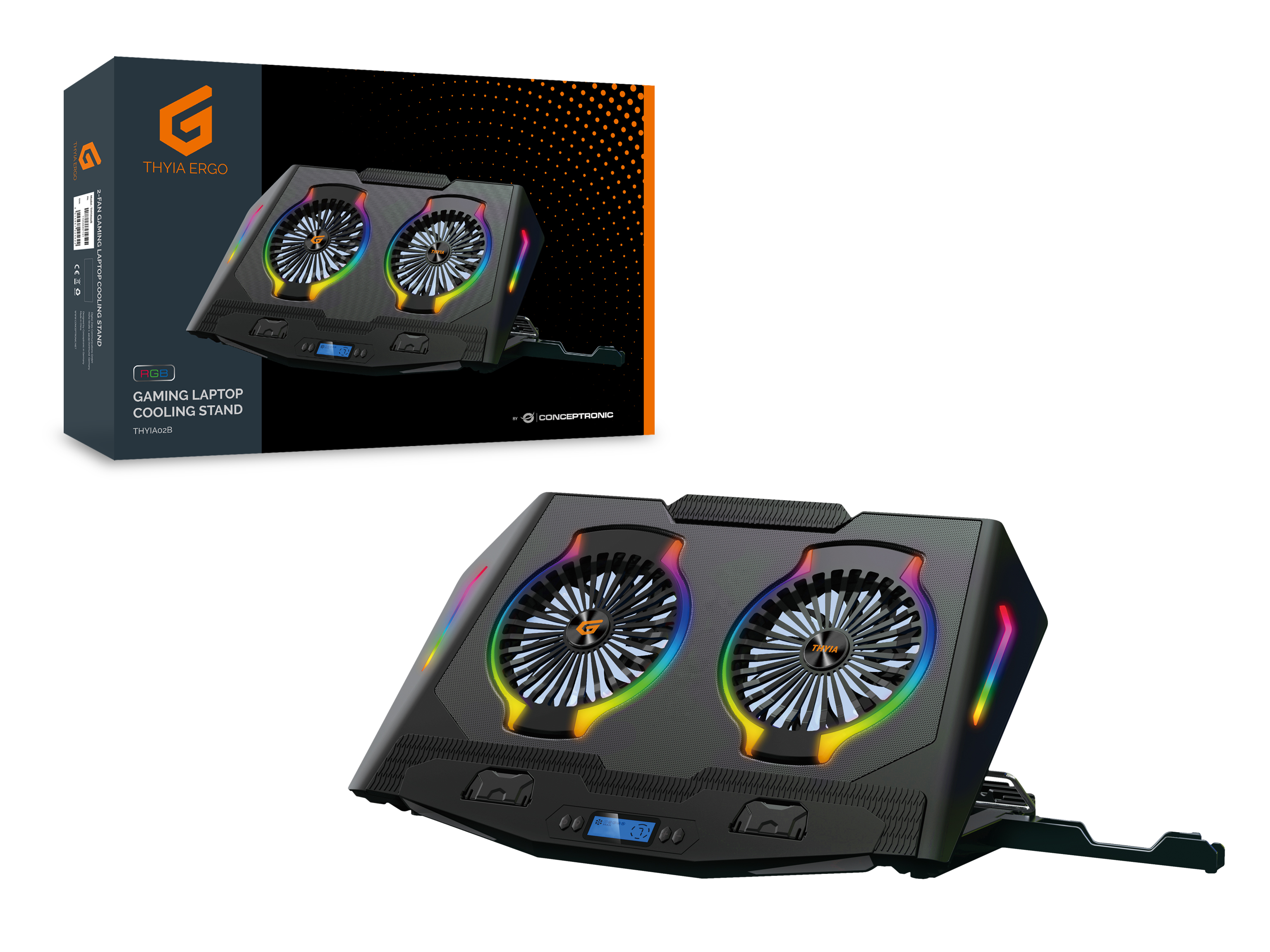 CONCEPTRONIC 2-Fan USB-A2.0 Laptop-Kühlpad 40Kg RGB 17 sw