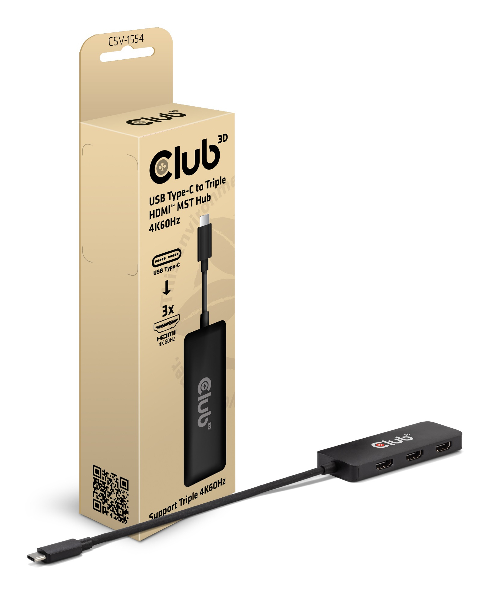 Club3D MST-Hub USB 3.2 Typ C > 3x HDMI 4K60Hz St/Bu retail