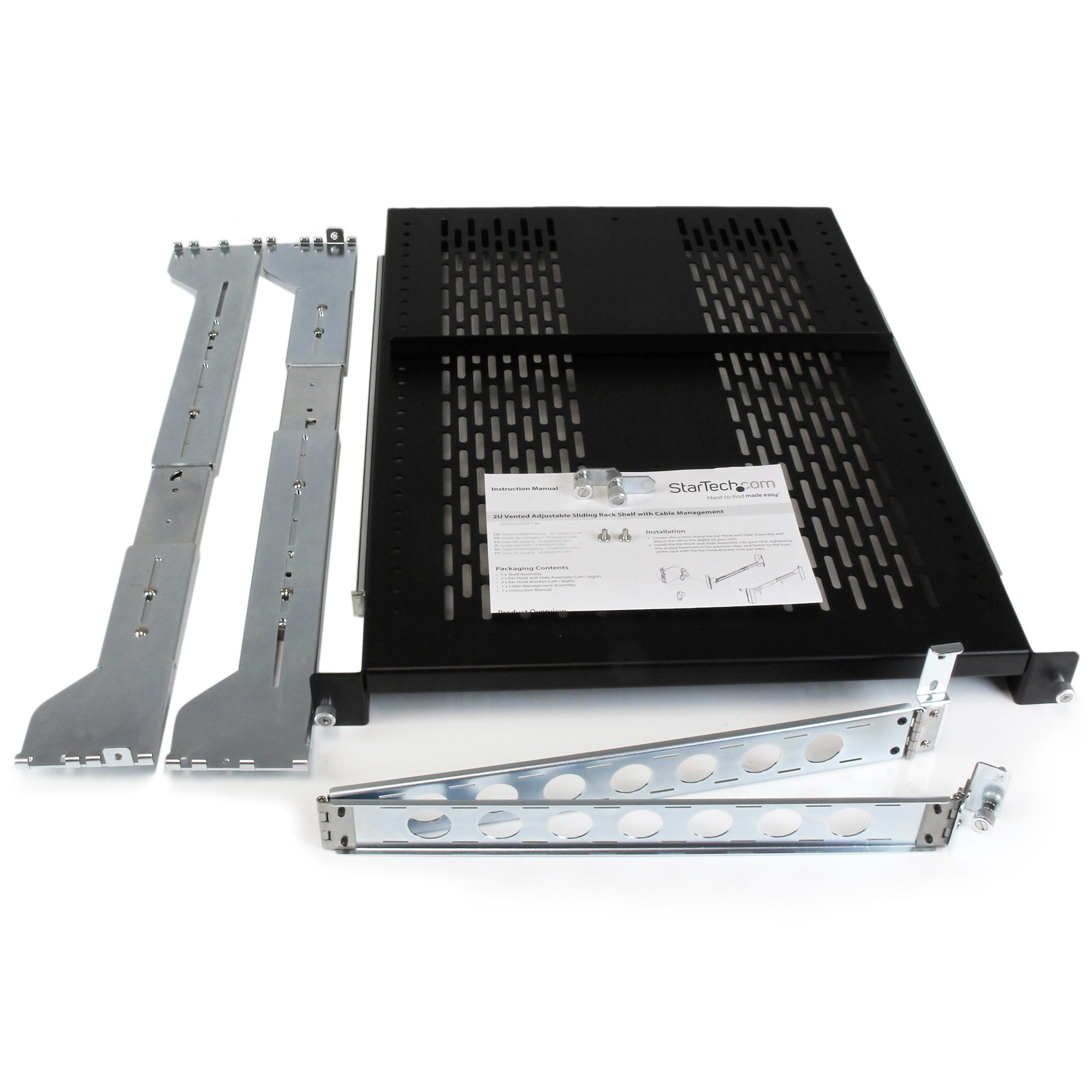 STARTECH.COM 2HE ausziehbarer belüfteter Fachboden für 19in Serverschrank mit Kabelführung / verstellbarer Montagetiefe bis 22,7 kg