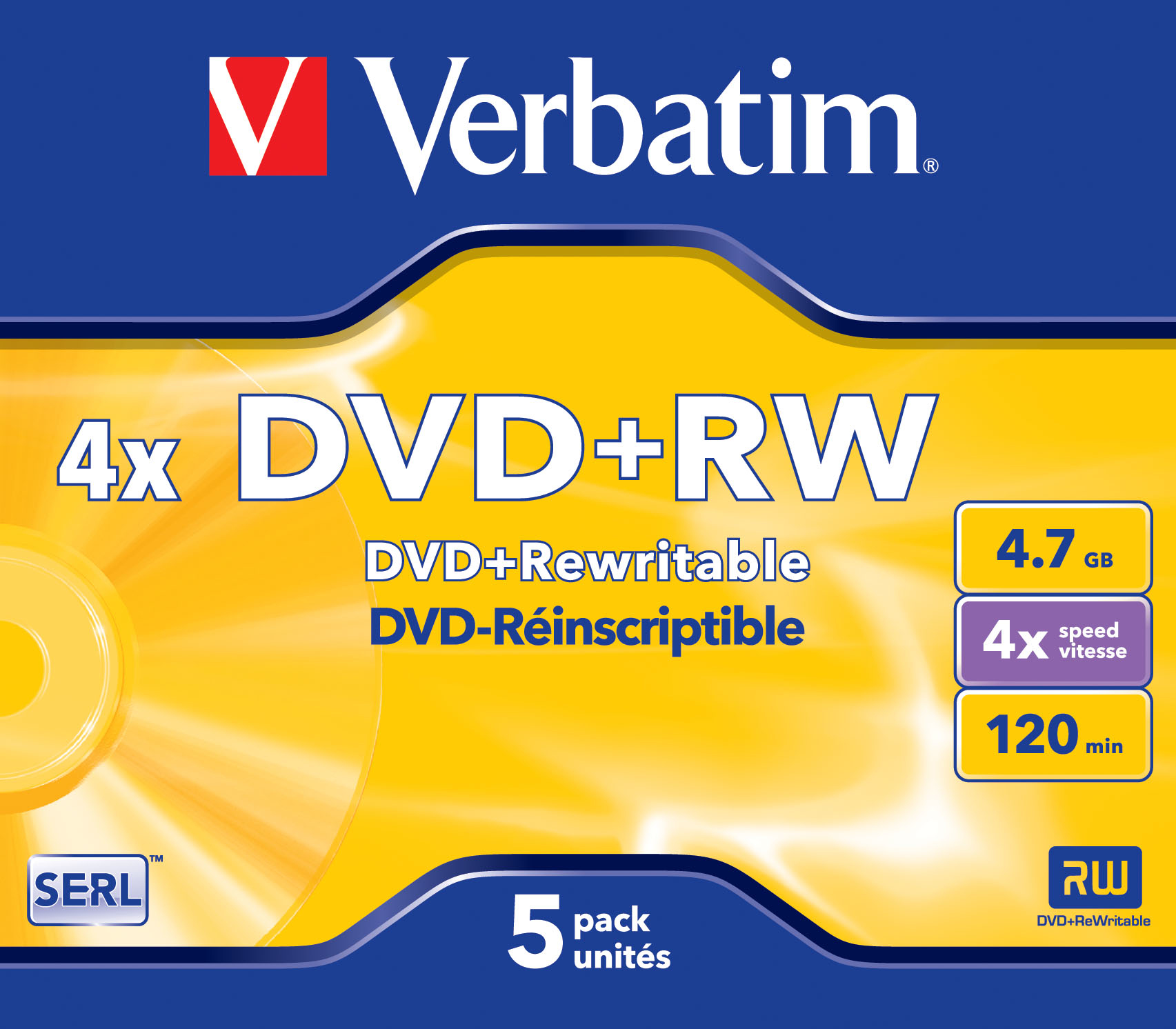 DVD+RW Verbatim 4,7GB 5pcs Pack 4x JewelCase silver retail