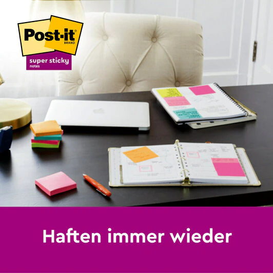 Post-it® Super Sticky Schulbus Haftnotizen extrastark farbsortiert, 8 Blöcke