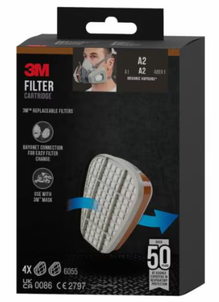 3M Filter für Atemschutzmasken 6055 A2 EN 14387:2004 + A1:2008 A2, 4 Paar
