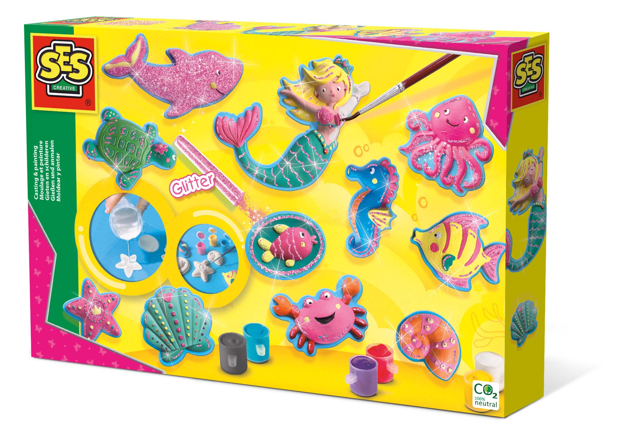 SES Creative® Gipsgießen-Set Glitzer Meerestiere mehrfarbig