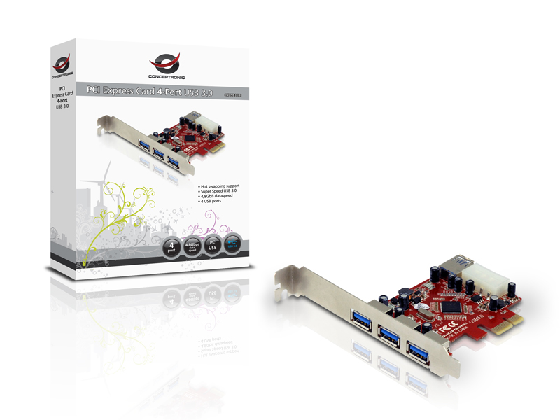 CONCEPTRONIC PCIe1x Card 3xUSB-A Ext./1xUSB-A Int. 5Gbps