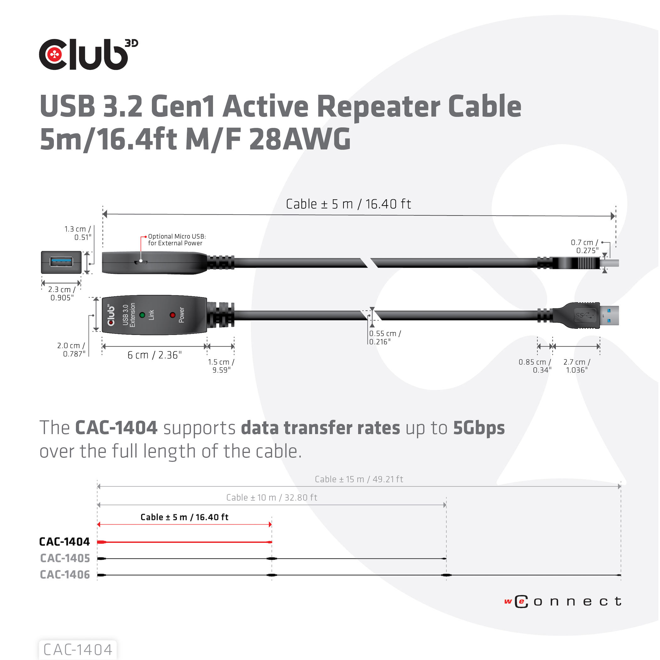 Club3D USB 3.2 A Verlängerungskabel 5m aktiv 5 Gbps St/Bu retail