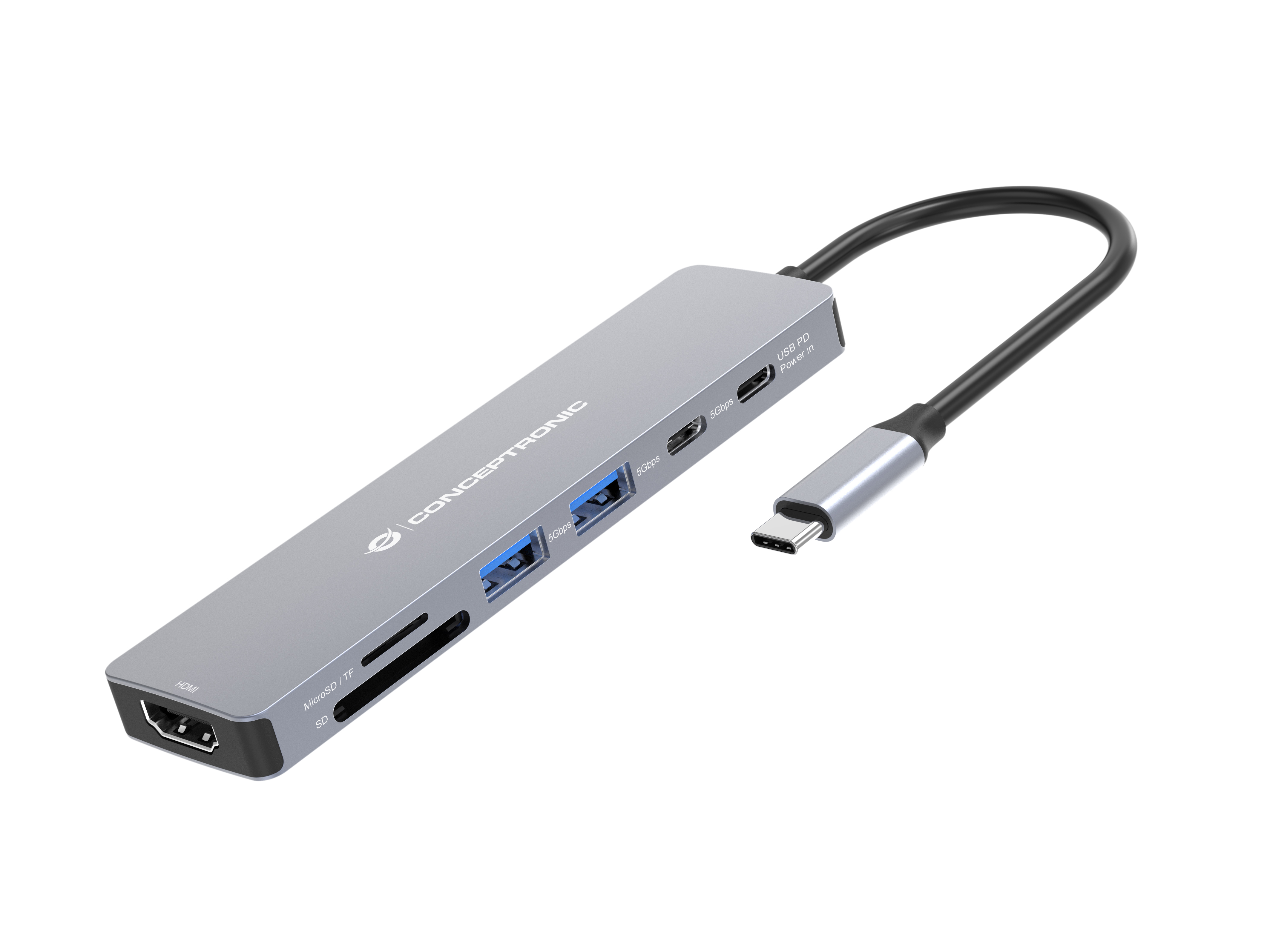 CONCEPTRONIC 7-1 Dock USB-C->HDMI/USB-C/2xUSB-A/+ 25cm gr