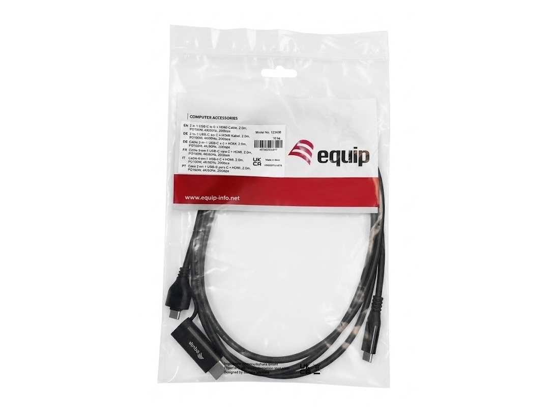 Equip Adapter USB-C->USB-C+HDMI PD100W 4K/ 60Hz 2.00m Alu.