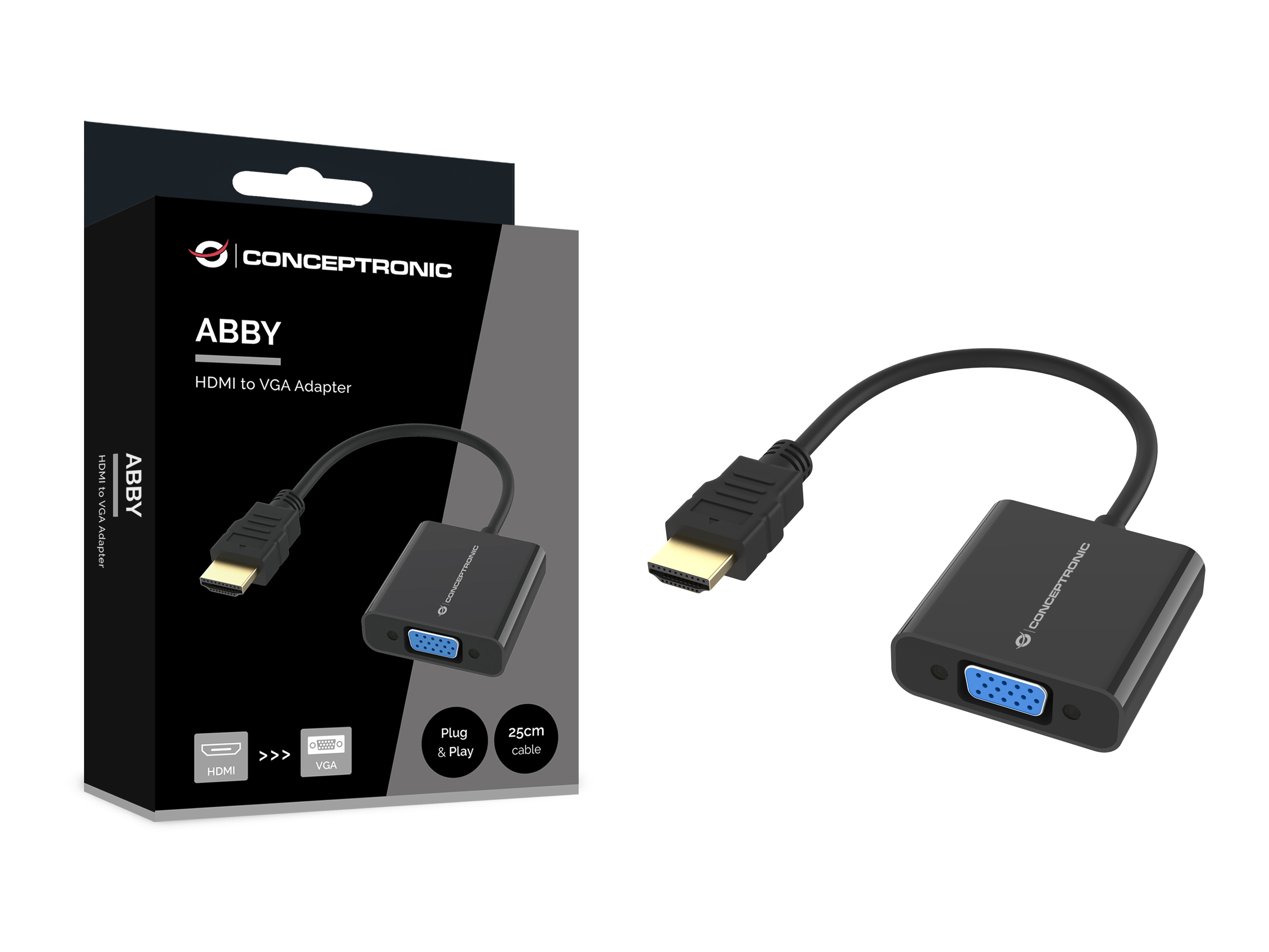 CONCEPTRONIC Adapter HDMI->VGA 1080/60Hz 0.25m sw
