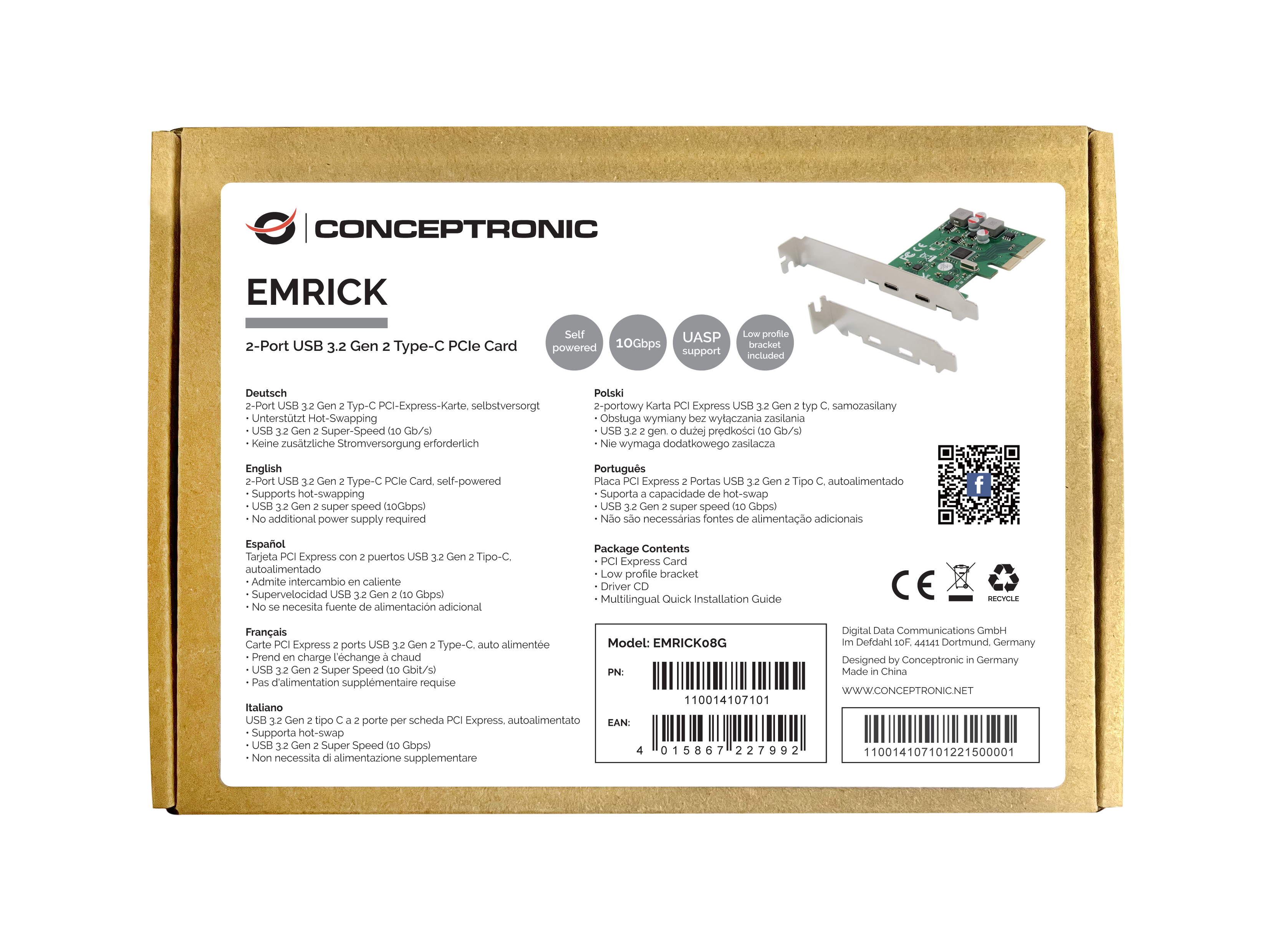 CONCEPTRONIC 4xPCIe3.0 Card 2xUSB-C3.2 Gen2/selfpower 10Gbps