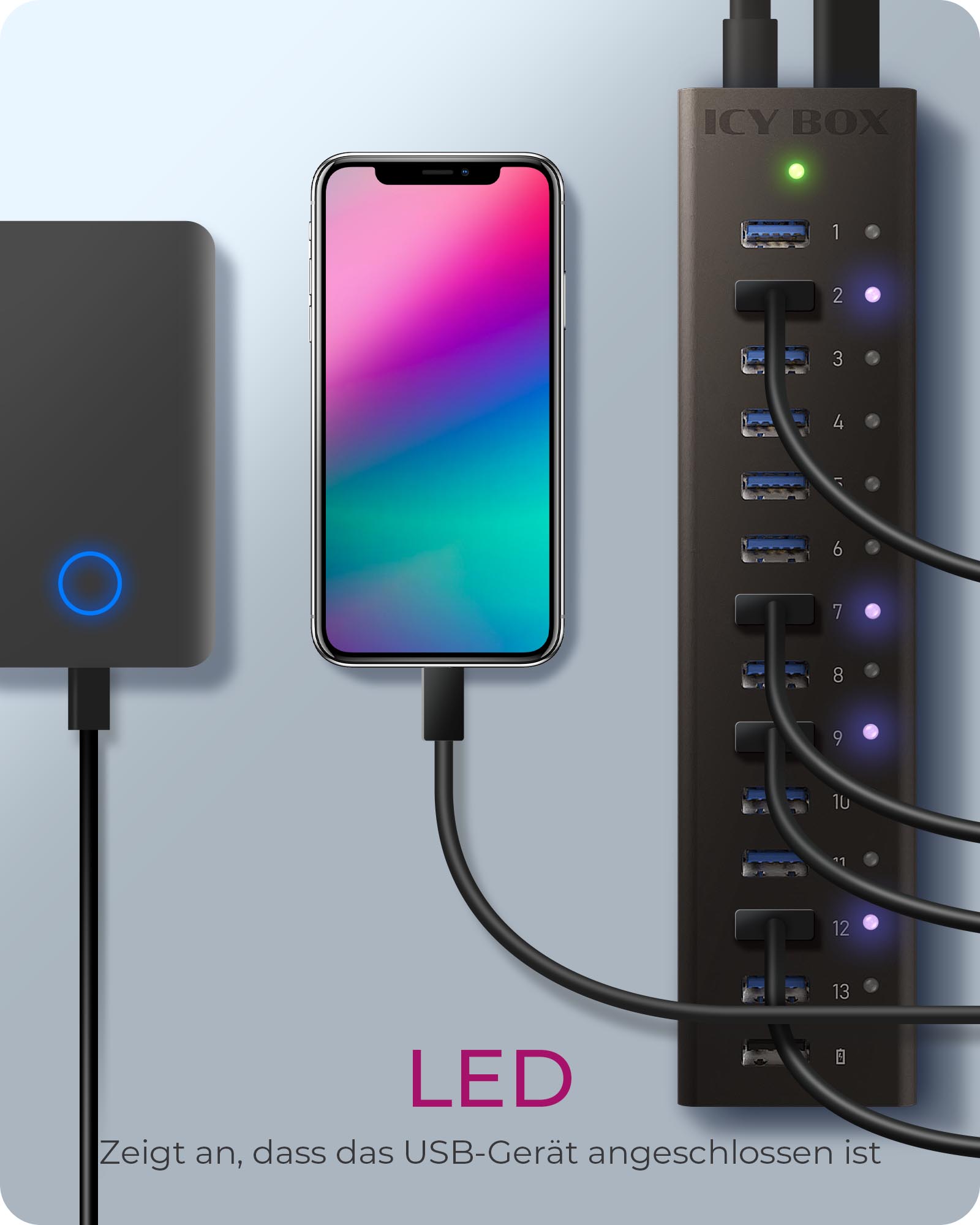 Hub 13-Port IcyBox USB 3.0 IB-AC6113 mit USB Ladeanschluss