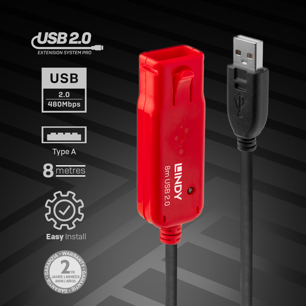 LINDY USB 2.0 Aktiv-Verlängerung Pro 8m