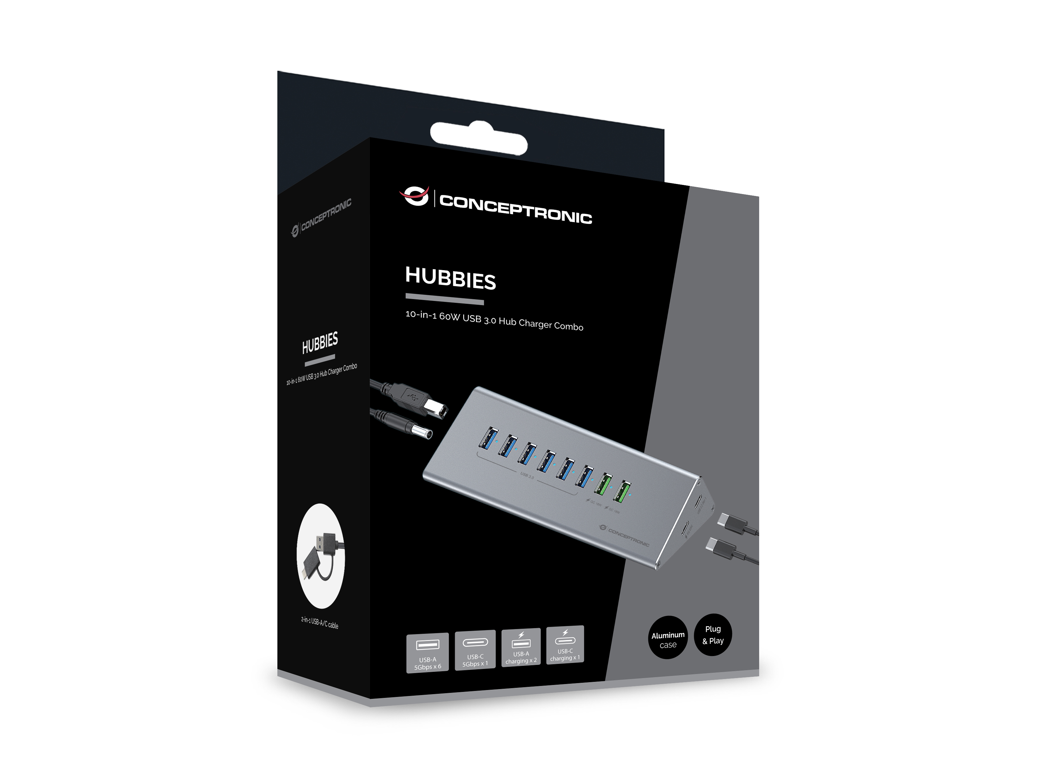 CONCEPTRONIC10-Port Hub USB-A3.0/-C Adap.->6xA3.0+m.Netz. gr