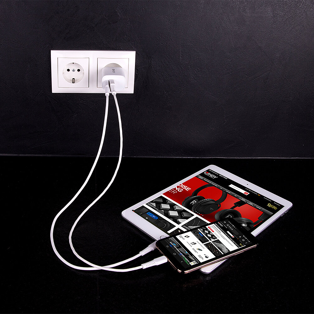 LINDY USB 2-Port Charger 20W, 1x USB-C PD & 1x USB-A, weiß
