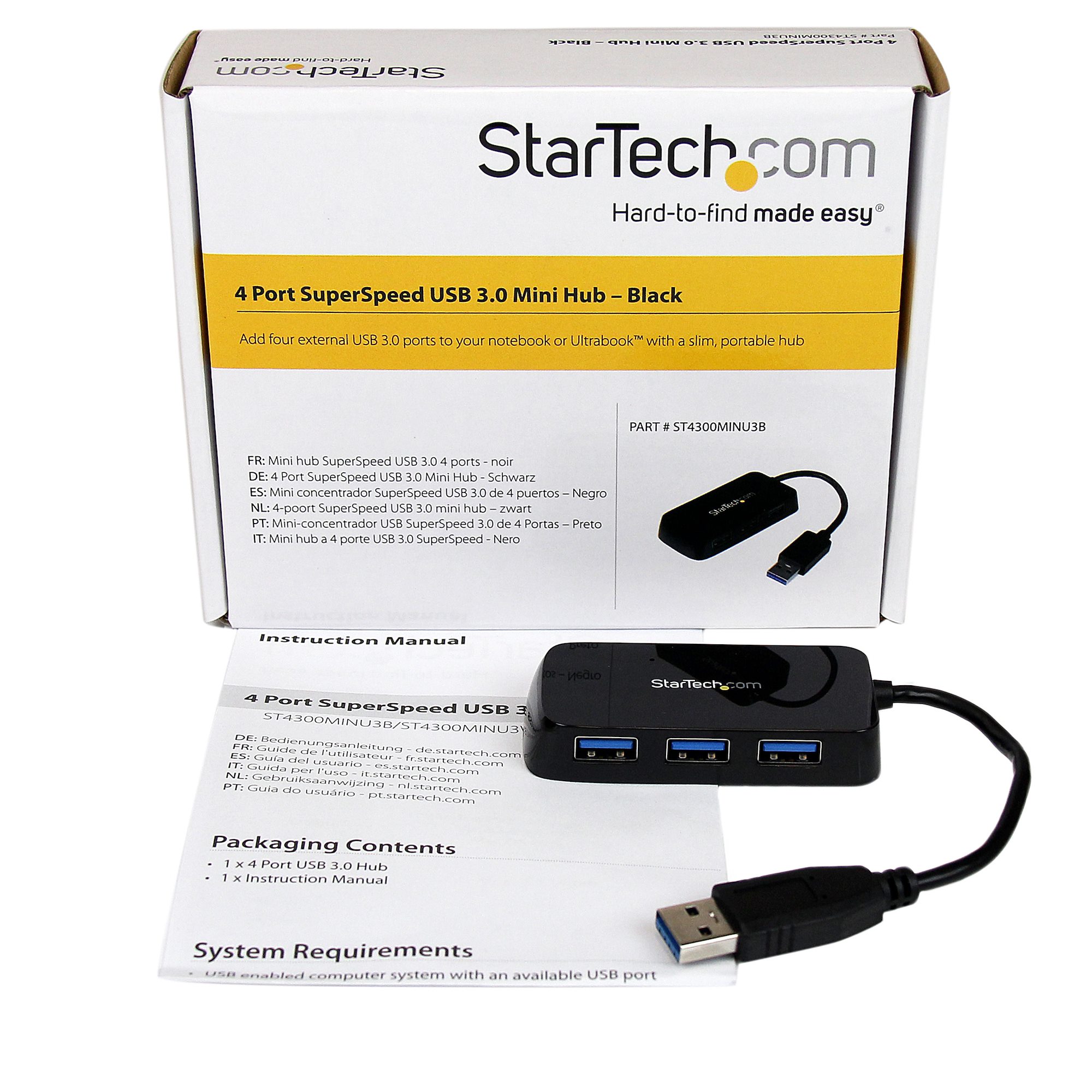 STARTECH.COM ST4300MINU3B 4 Port SuperSpeed Mini USB 3.0 Hub Black