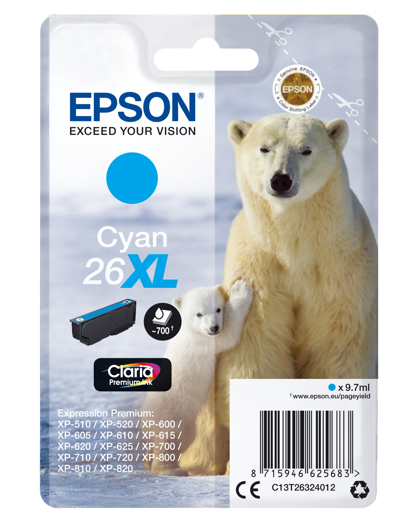 EPSON 26 XL / T2632 XL (Eisbär) cyan Druckerpatrone