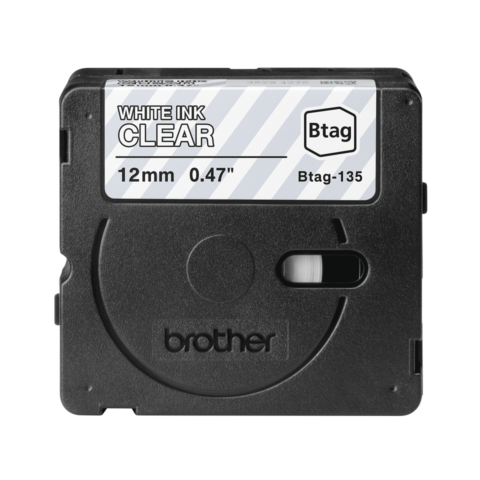 brother Schriftband Btag BTAG135, 12 mm, weiß auf transparent, 1 St.