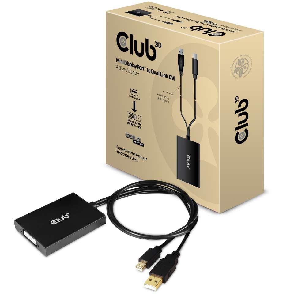 Club3D Adapter MiniDisplayport > DVI-D (Active Dual) St/Bu retail