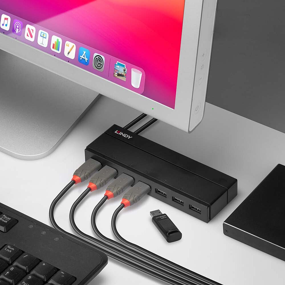 LINDY USB 3.1 Hub 7 Port mit Ladefunktion. Unterstuetzt Battery Charging Standard 1.2 bis max. 1,5A Ampere pro Port