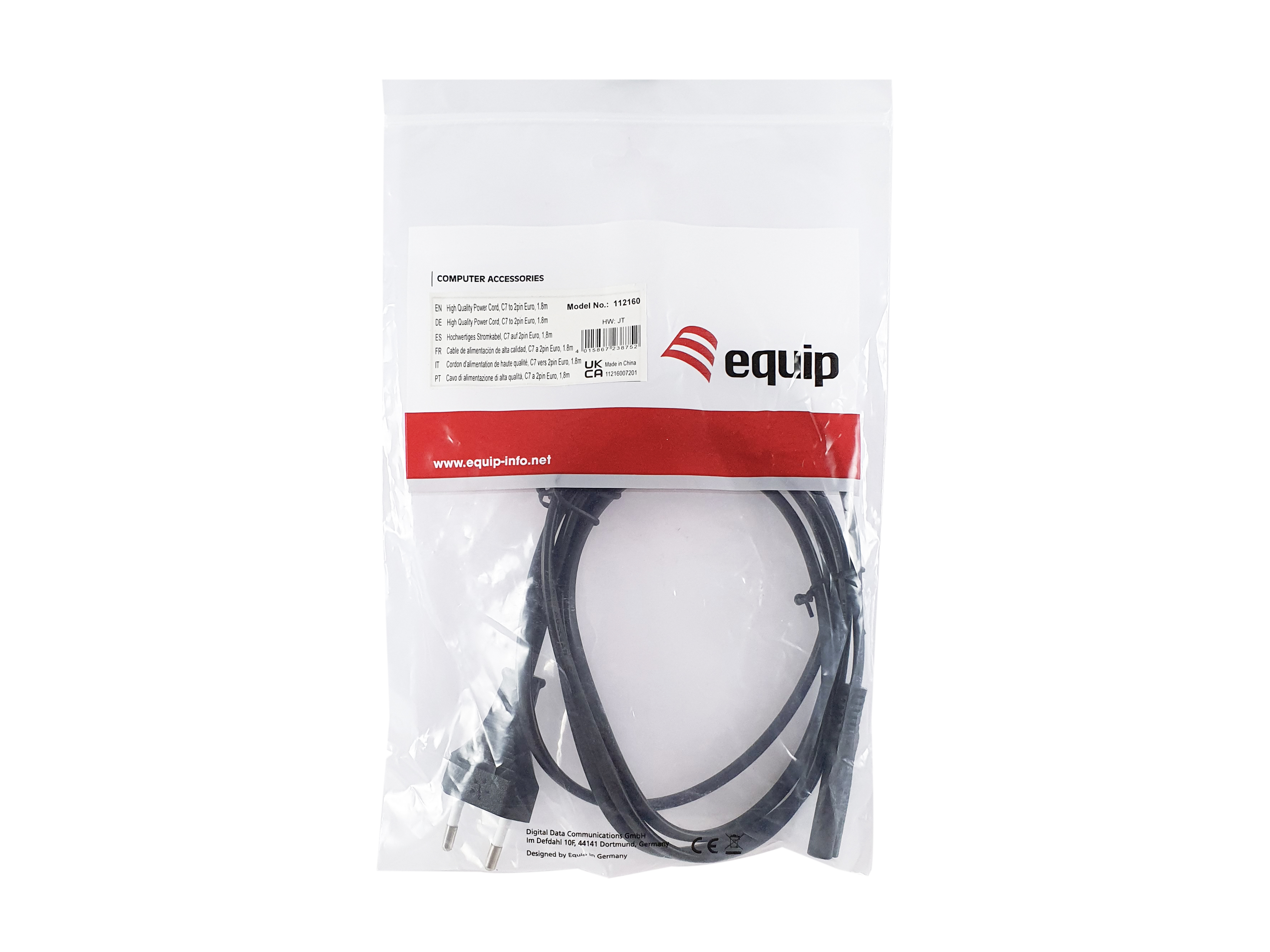 Equip Stromkabel 2pin Euro ->C7 St/Bu schwarz 1.80m PVC Polybeutel