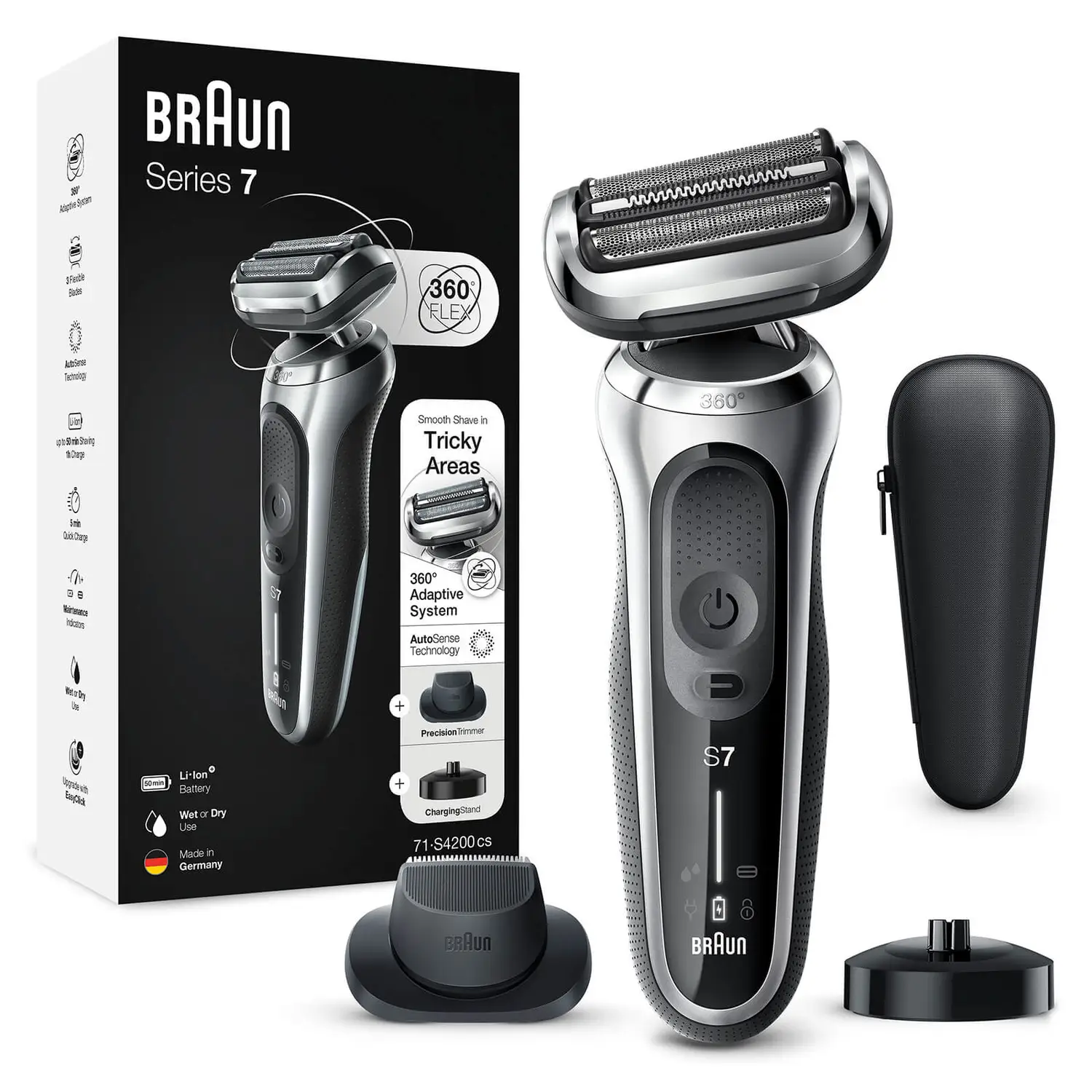 Braun 71-S4200cs Series 7 Rasierer Herren mit EasyClick Aufsatz, silber