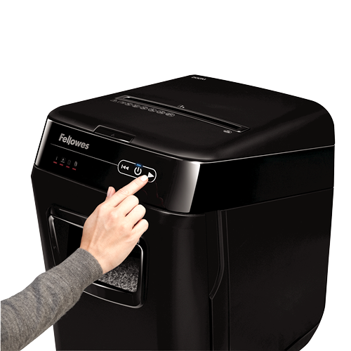 Fellowes AutoMax 200M Aktenvernichter mit Partikelschnitt P-5, 2 x 14 mm, bis 200 Blatt, schwarz