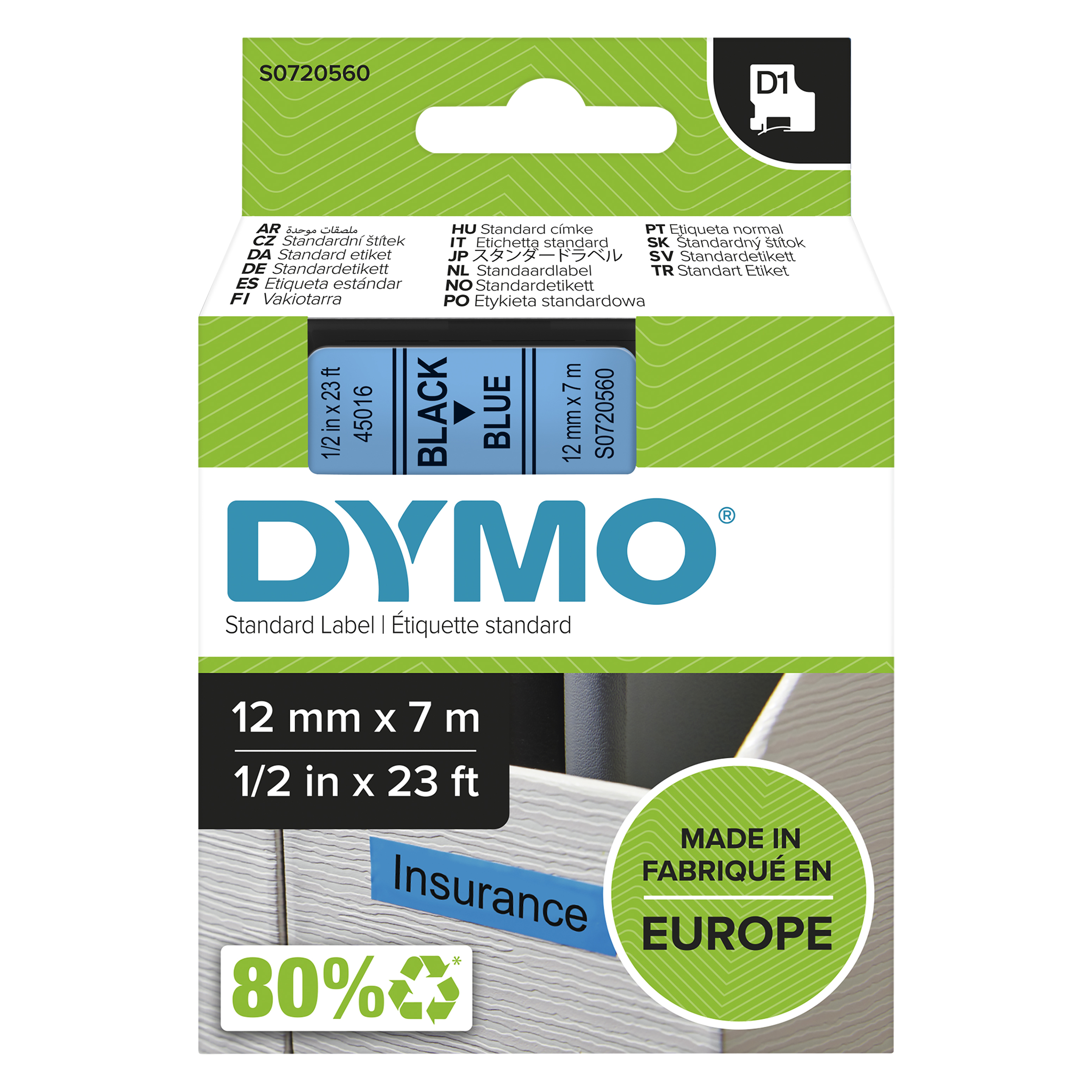 DYMO D1 Schriftband 45016 12mmx7.0m schwarz->blau