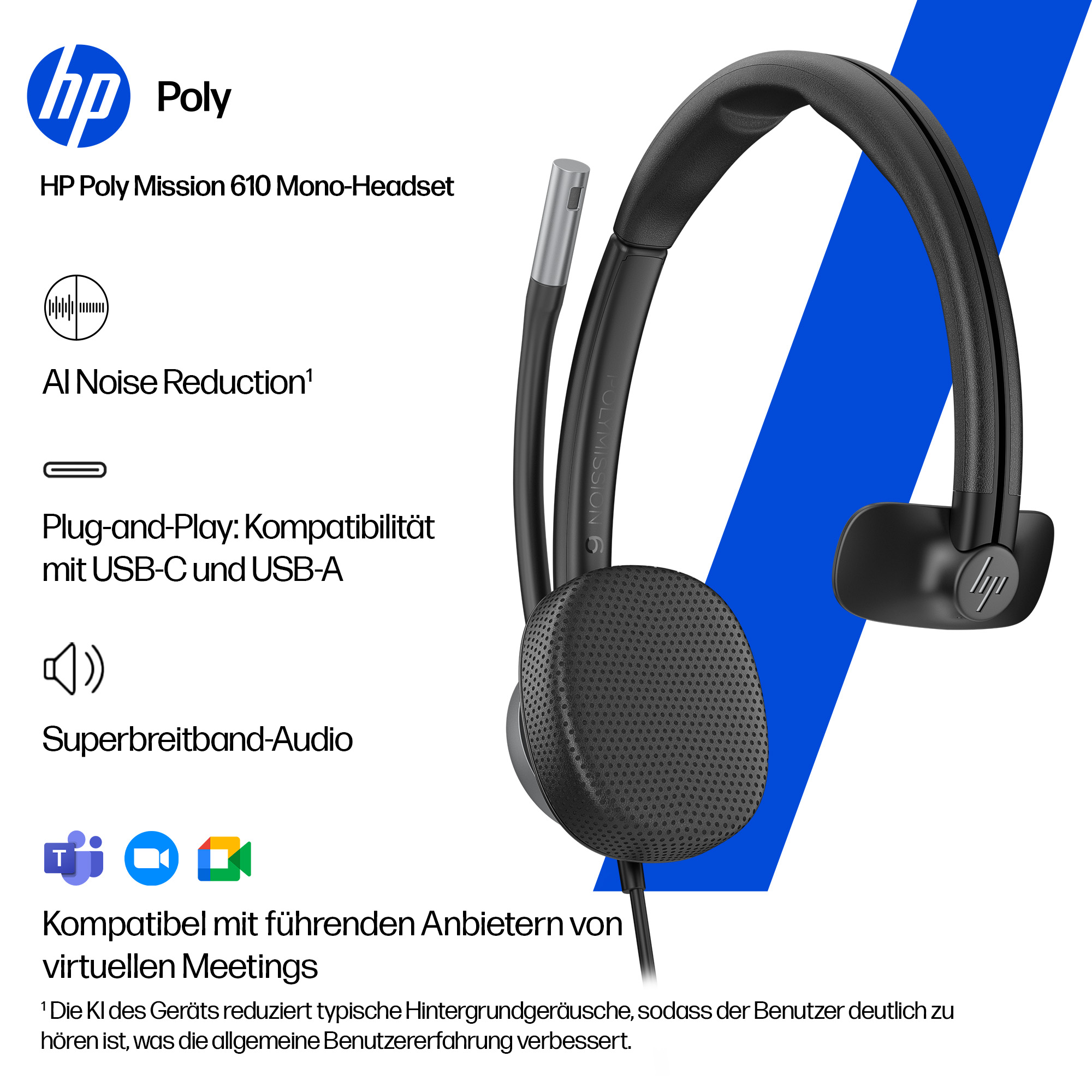 Poly Mission 615 Mono Teams USB-C/A