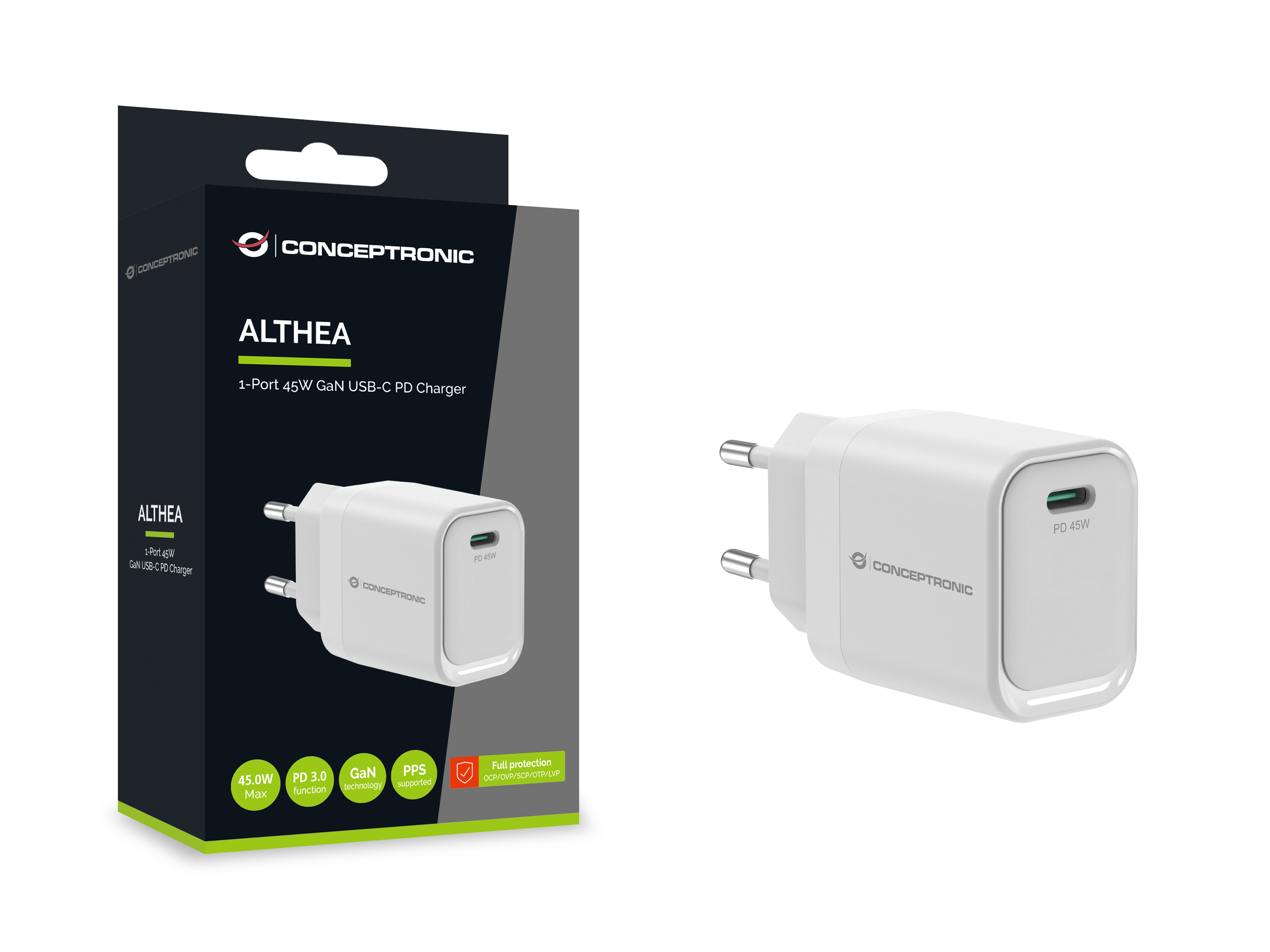 CONCEPTRONIC Ladegerät 1Port GaN USB-C 45WPD3.0/PPS ws