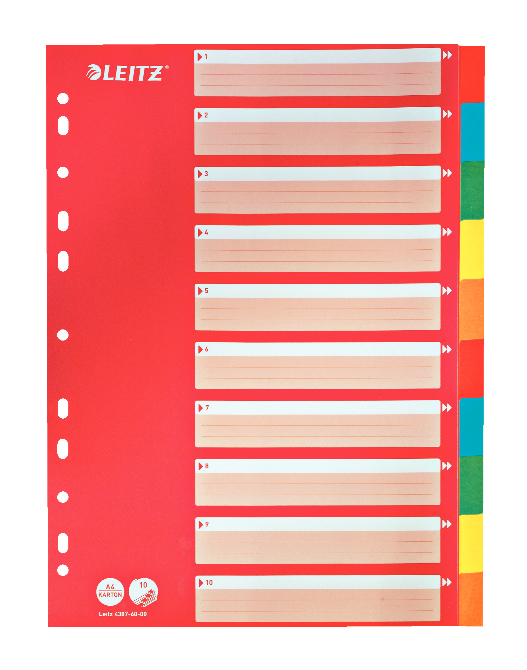 LEITZ Ordnerregister DIN A4 Vollformat blanko rot 10-teilig, 1 Satz
