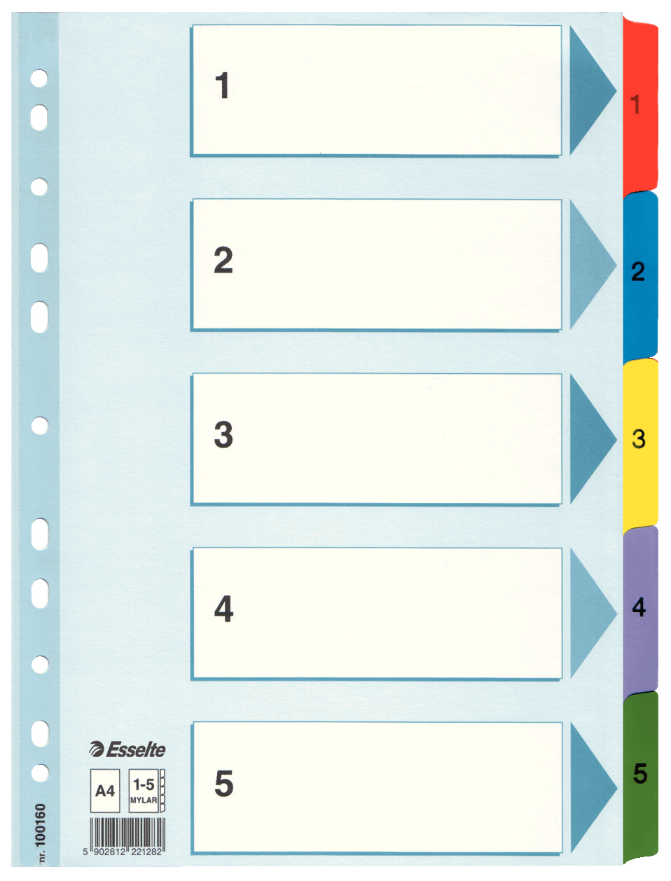 Esselte Ordnerregister DIN A4 Vollformat 1-5 farbig 5-teilig, 1 Satz