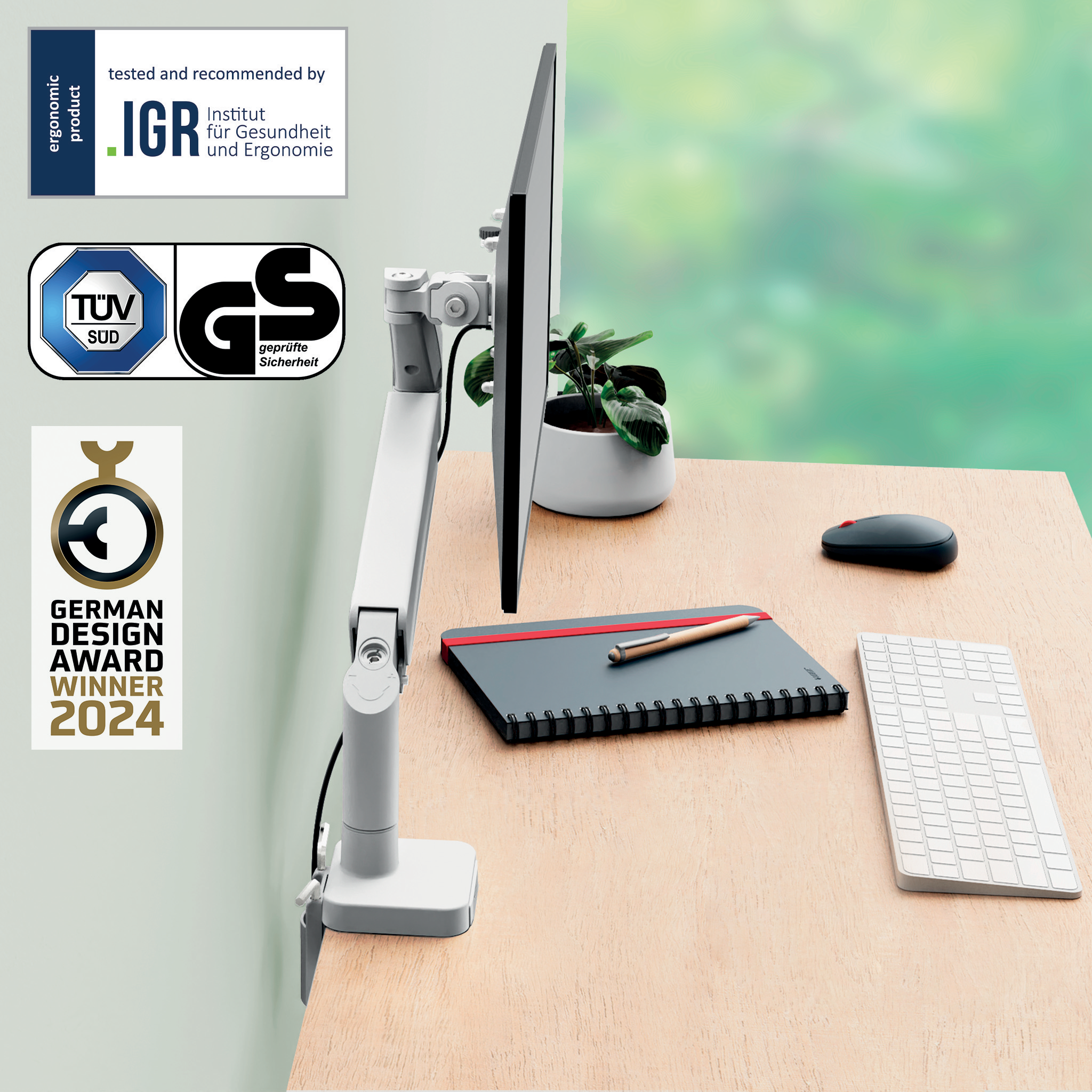 LEITZ Monitor-Halterung Ergo 64890085 lichtgrau für 1 Monitor, Tischklemme