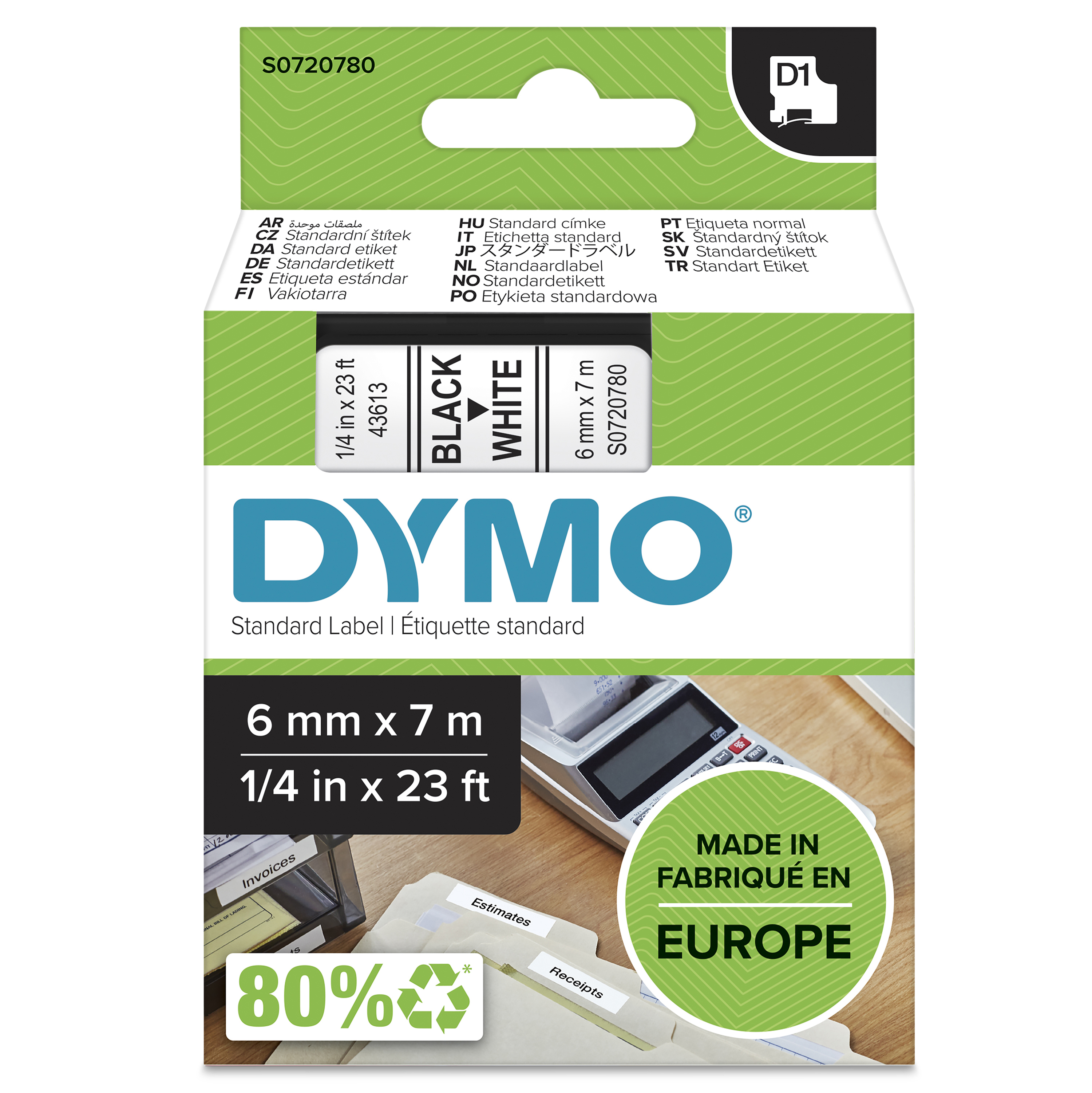 DYMO D1 Schriftband 43613 6mmx7.0m schwarz->weiß