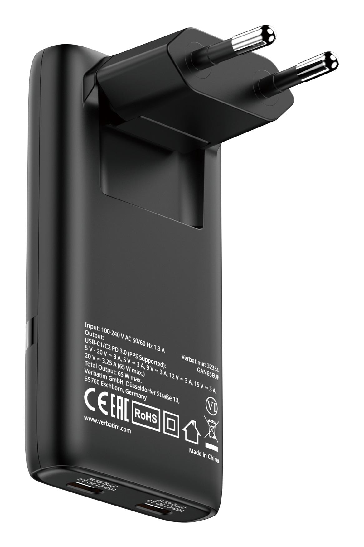 verbatim Fold n’ Go GaN III Ladeadapter schwarz, 65 W