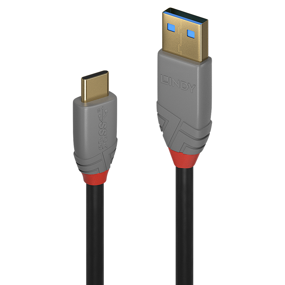 LINDY USB 3.1 Kabel Typ A/C 5A PD Anthra Line M/M 0.5m